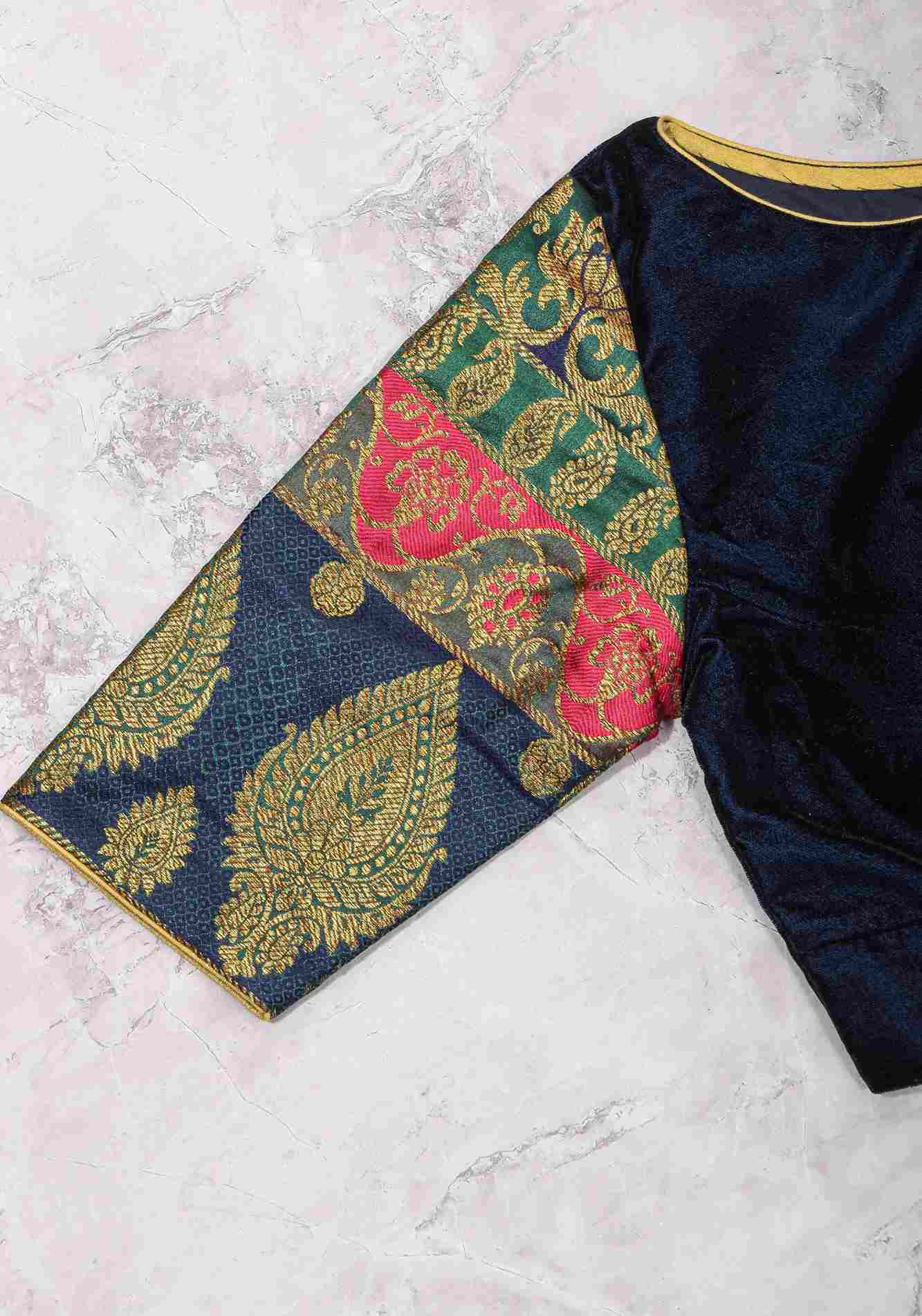 Size 32 : Regal Velvet and Banarasi multihue Sleeves Blouse