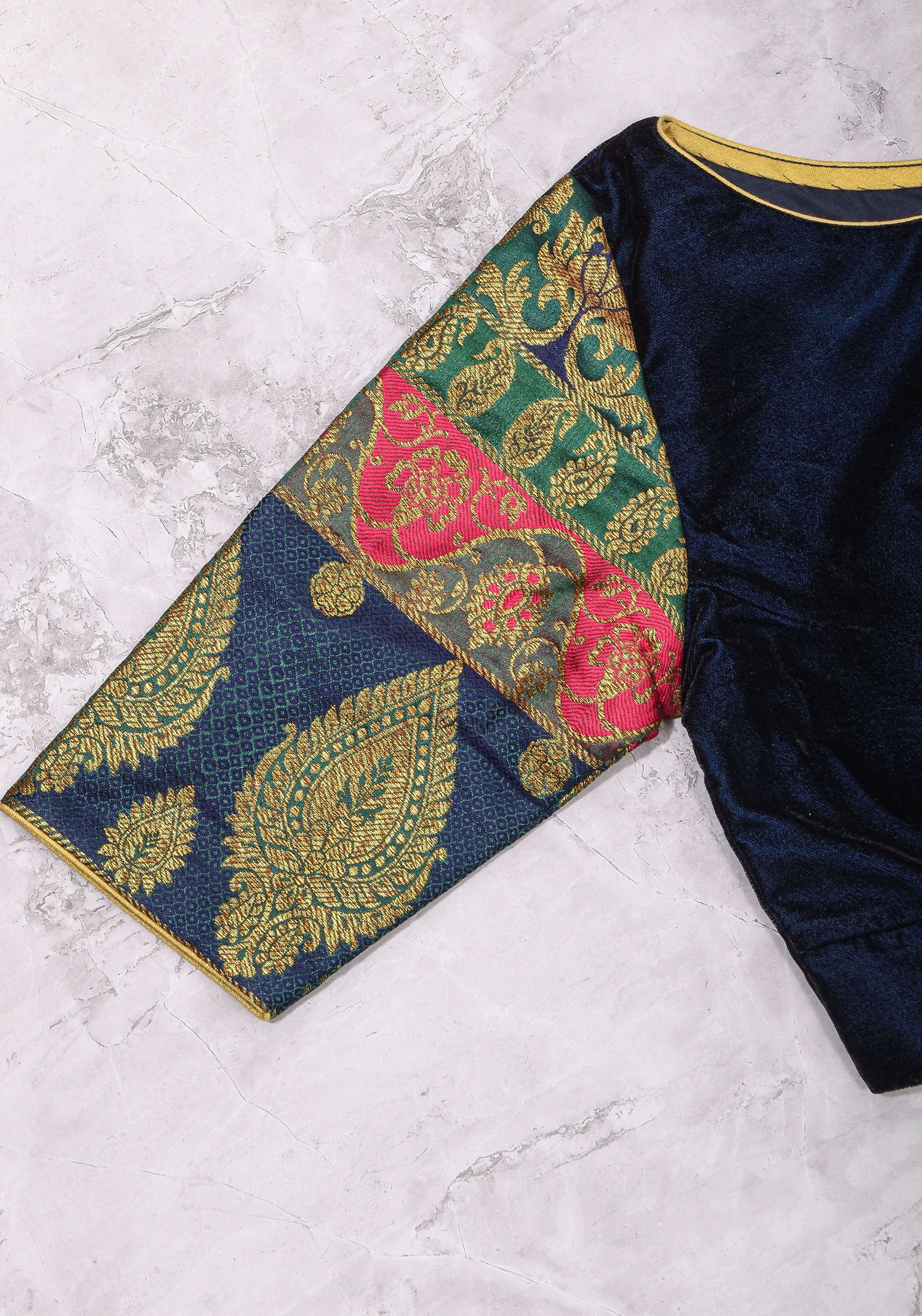 Size 32 : Regal Velvet and Banarasi multihue Sleeves Blouse | Shobitam