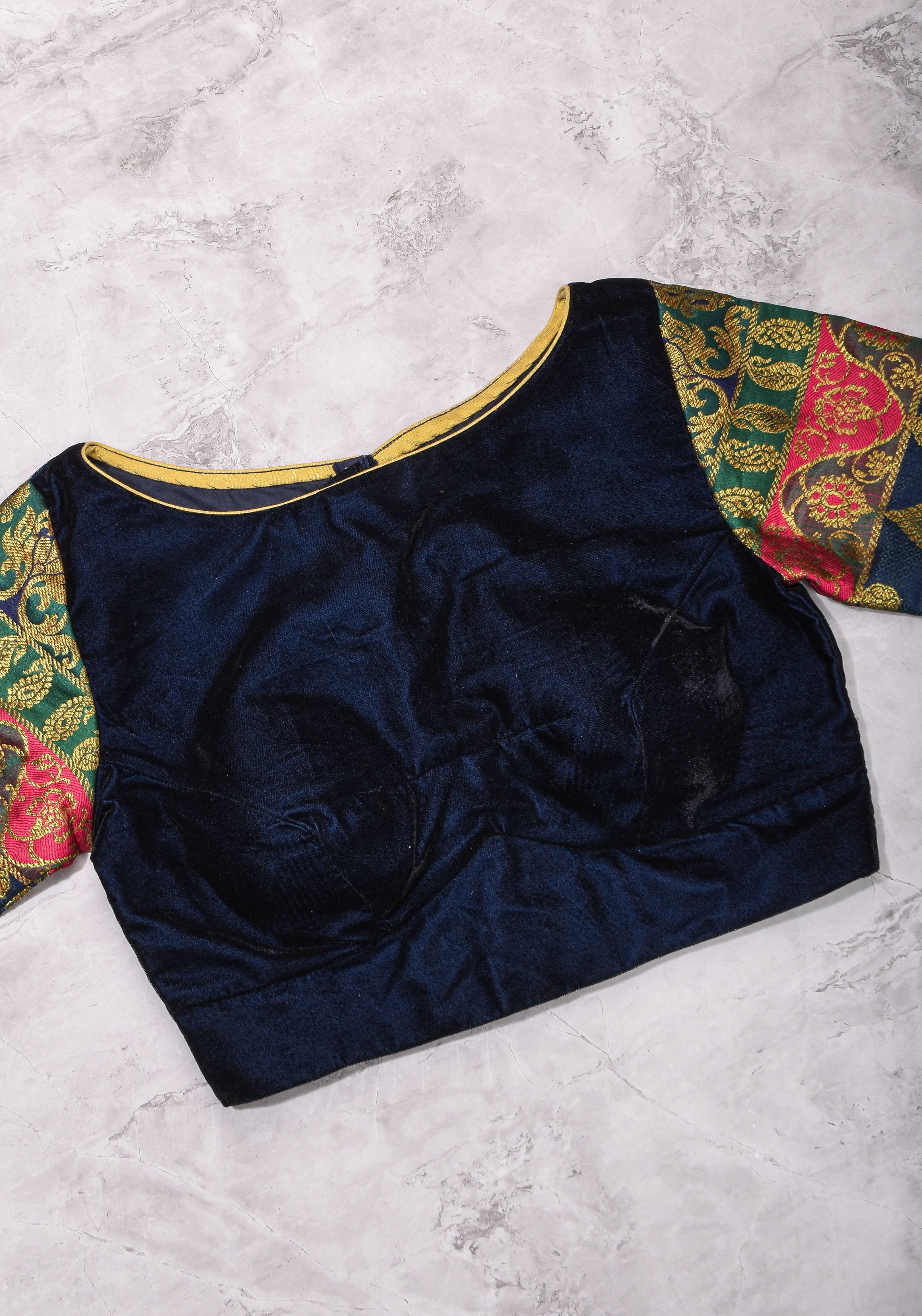 Size 32 : Regal Velvet and Banarasi multihue Sleeves Blouse | Shobitam