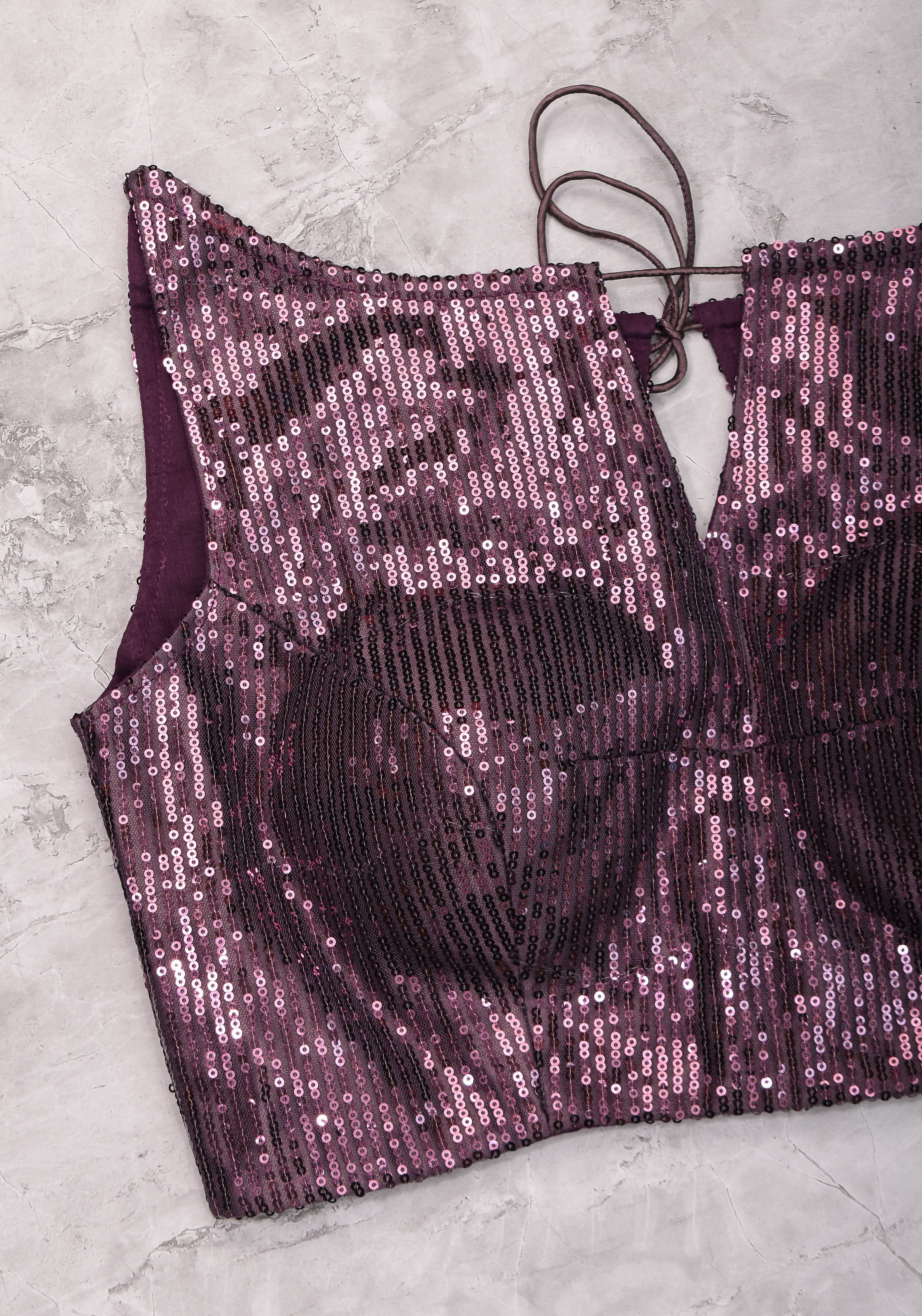 Shimmering Sequins Sleeveless Blouse in Purple | Shobitam