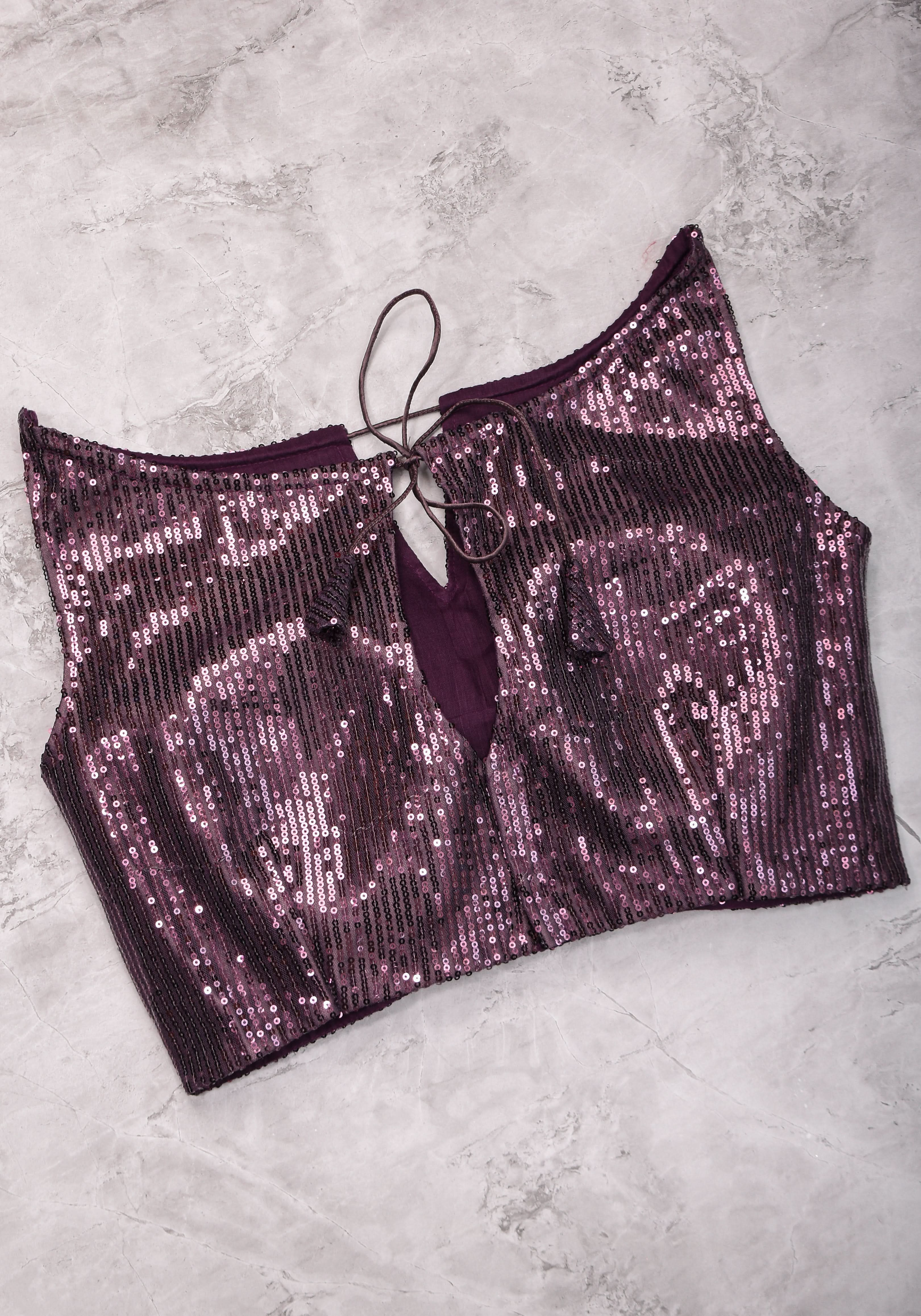 Shimmering Sequins Sleeveless Blouse in Purple | Shobitam