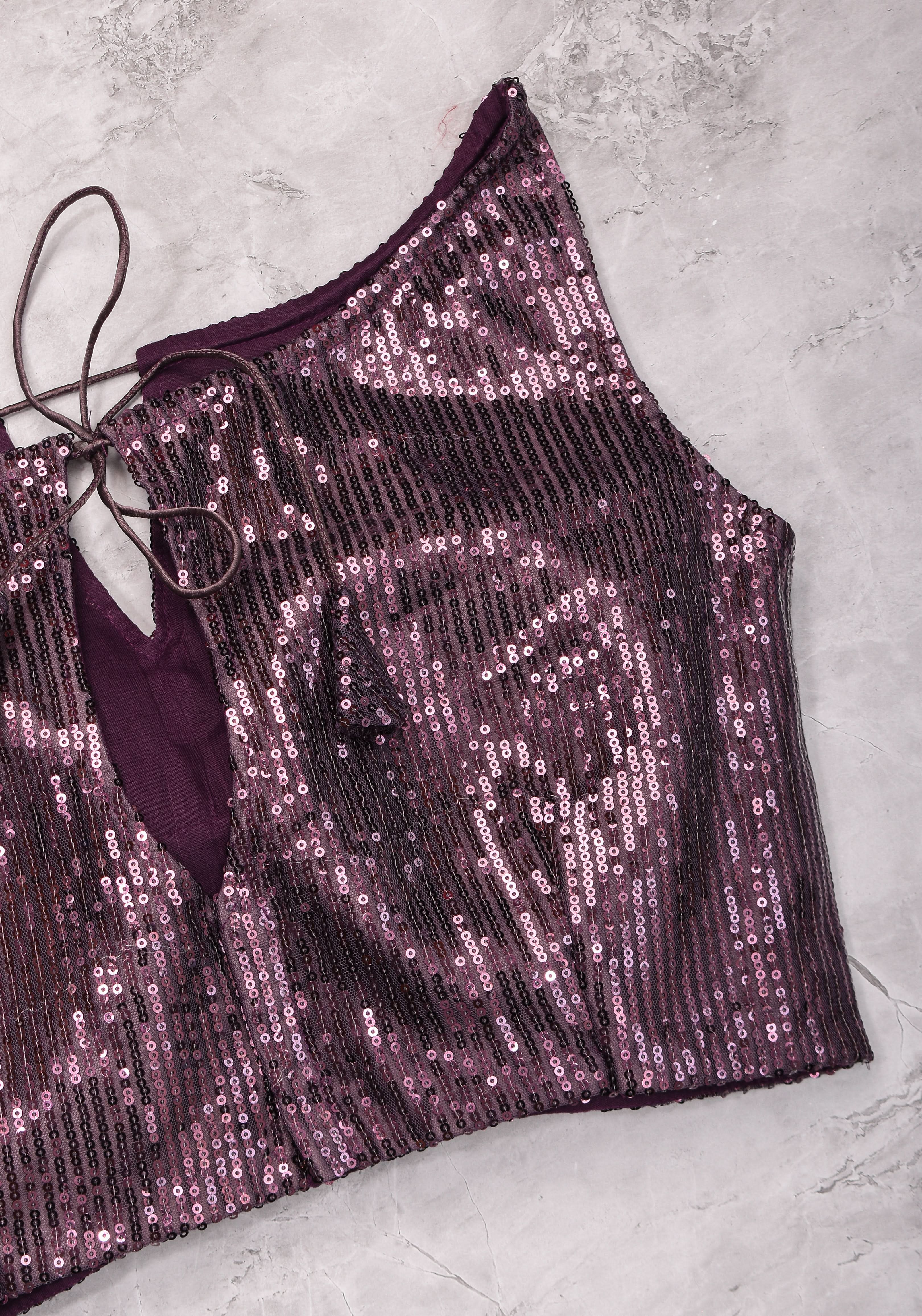 Shimmering Sequins Sleeveless Blouse in Purple | Shobitam
