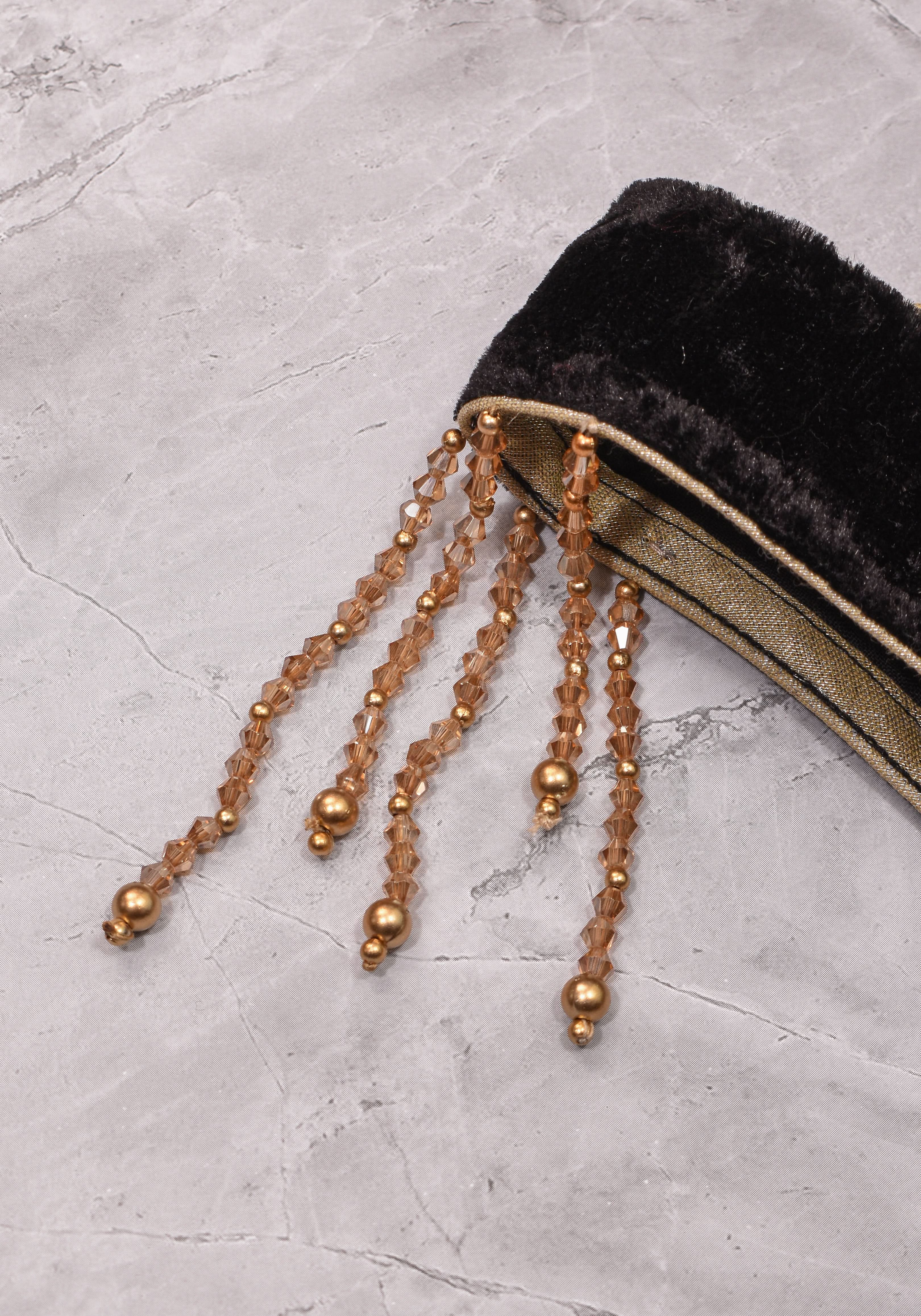 Velvet leaf neck Blouse with crystal beads detailing in black | Shobitam