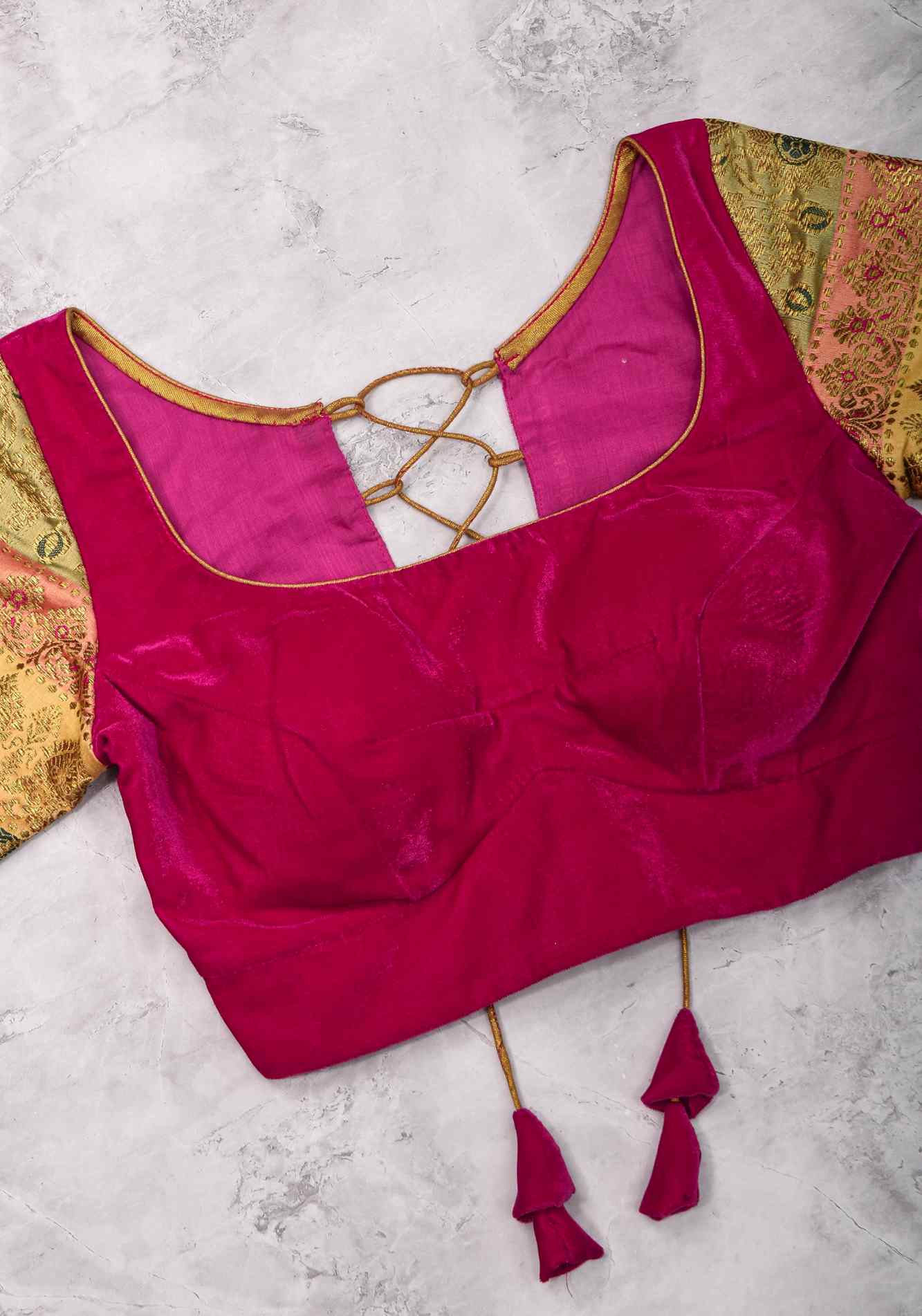 Size 34 : Regal Velvet and Banarasi multihue Sleeves Blouse