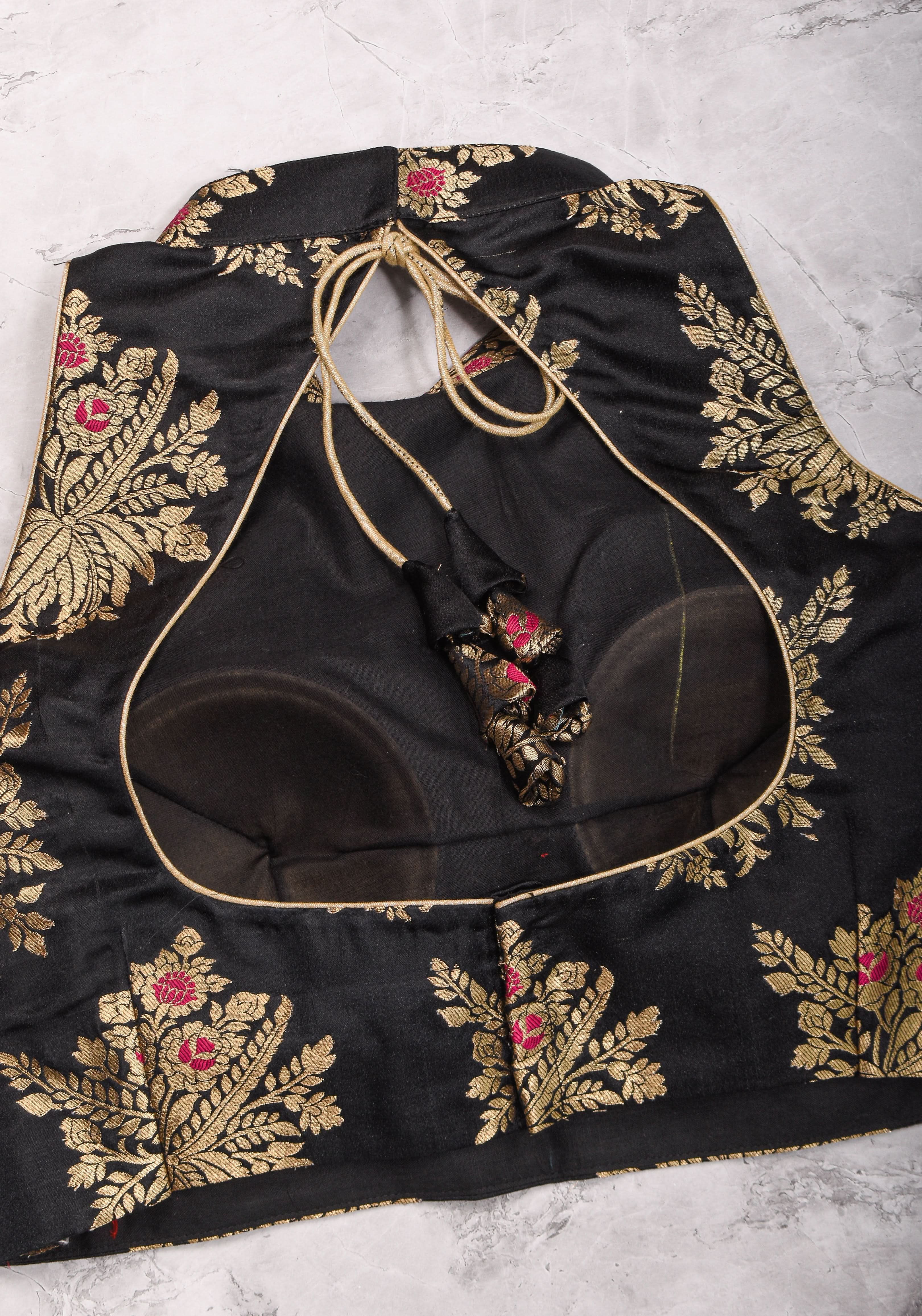 Black Meenakari halter neck mix and match blouse for saree, Made to Order | Shobitam