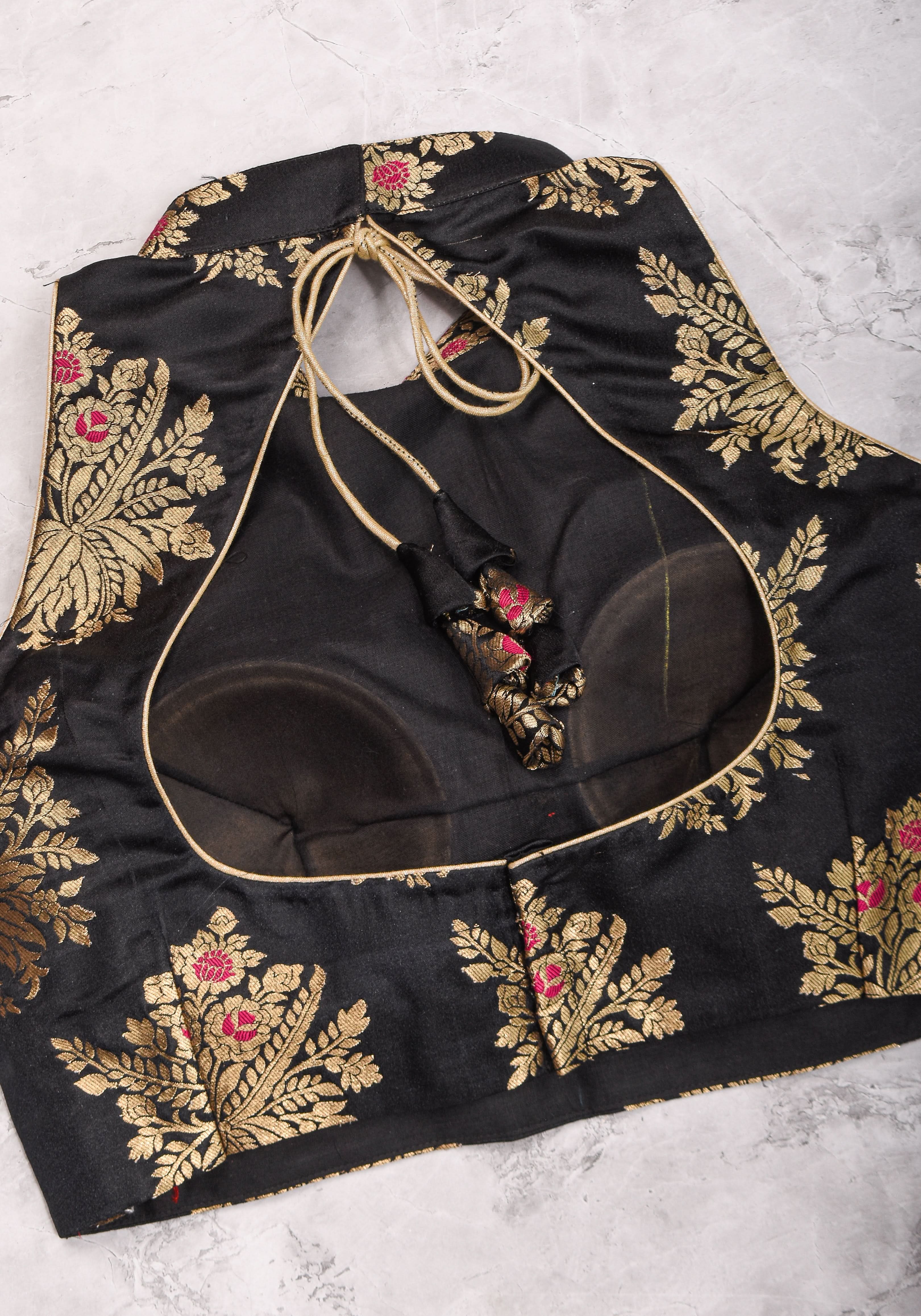Black Meenakari halter neck mix and match blouse for saree, Made to Order | Shobitam