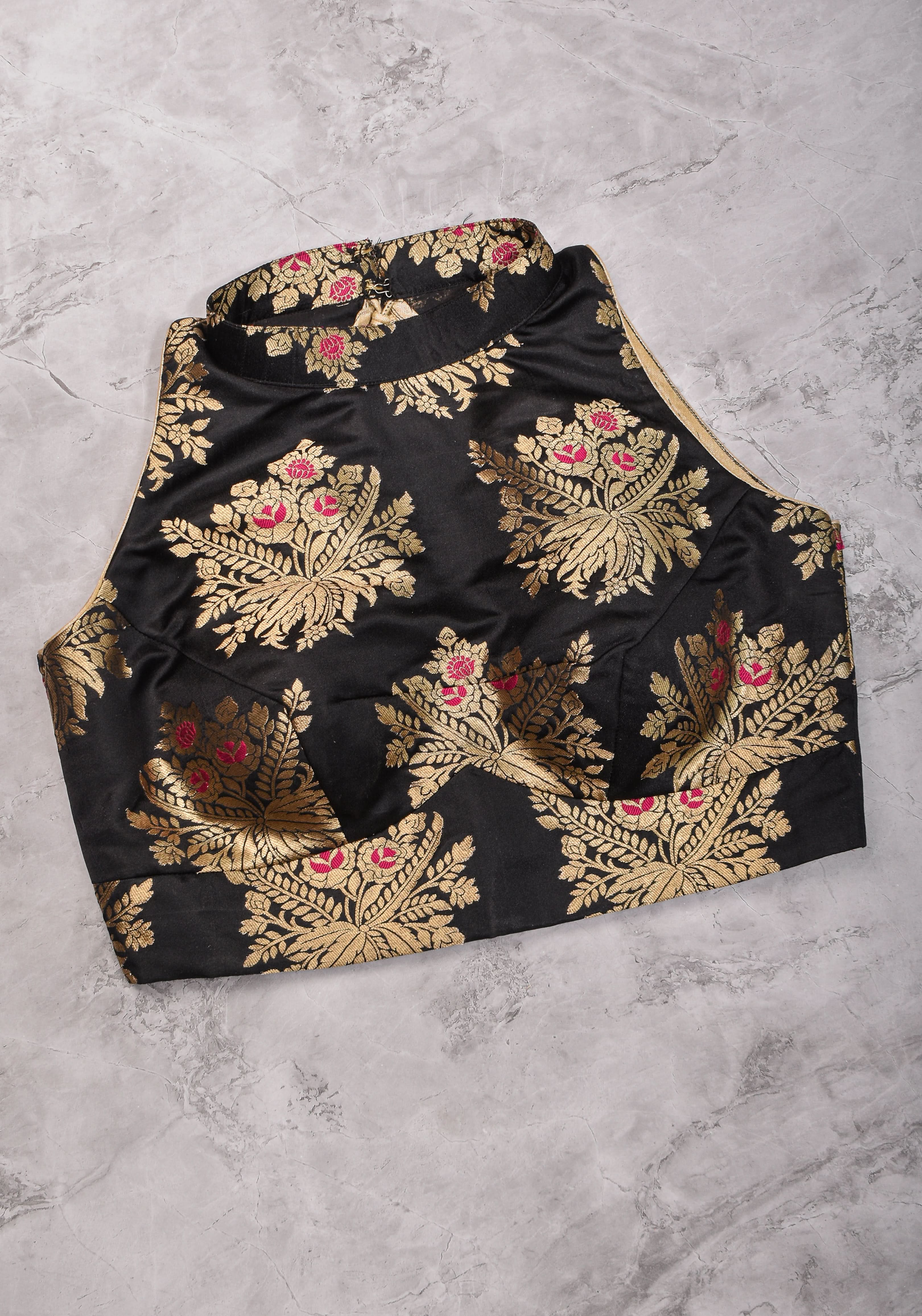 Black Meenakari halter neck mix and match blouse for saree, Made to Order | Shobitam