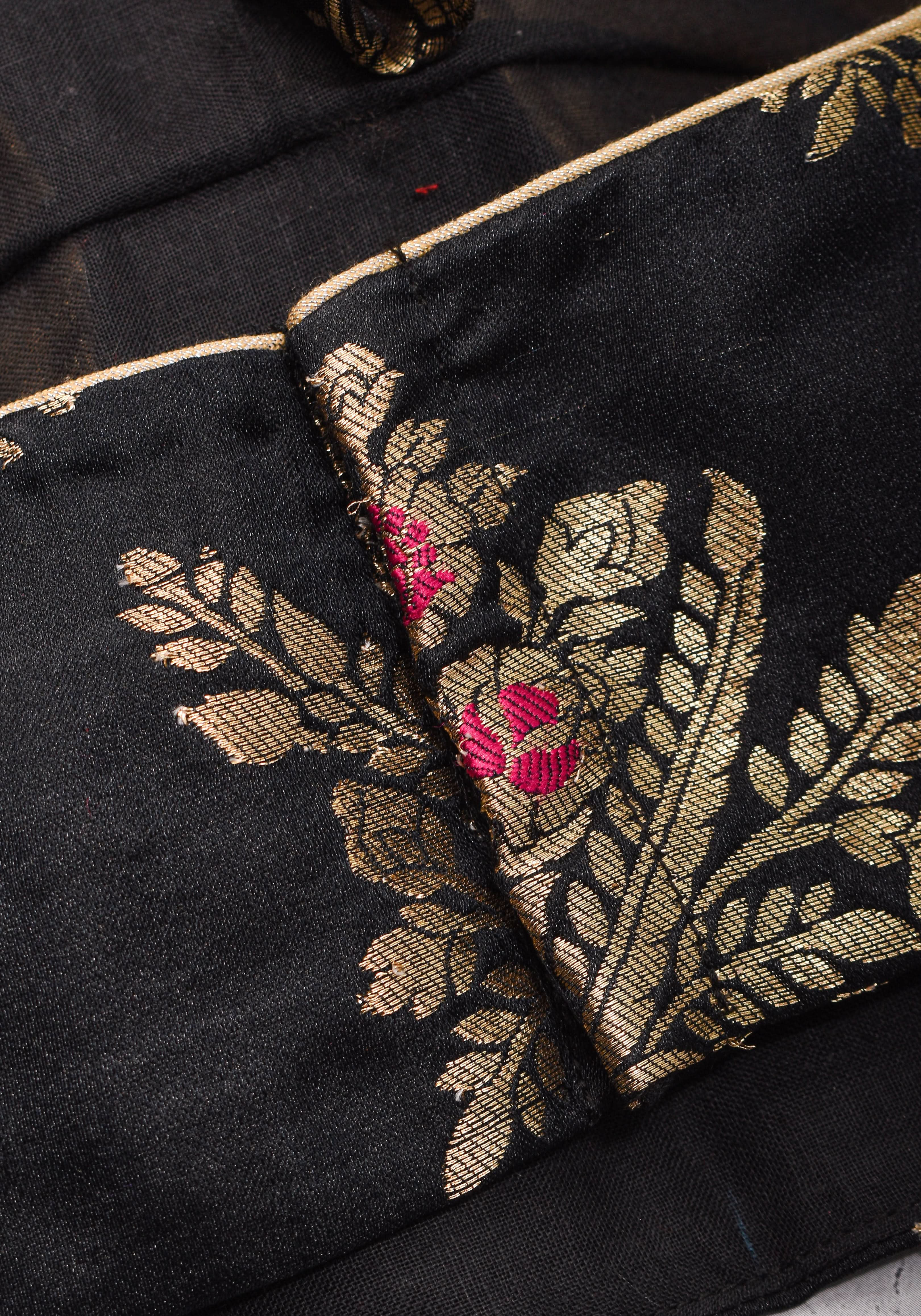 Black Meenakari halter neck mix and match blouse for saree, Made to Order | Shobitam
