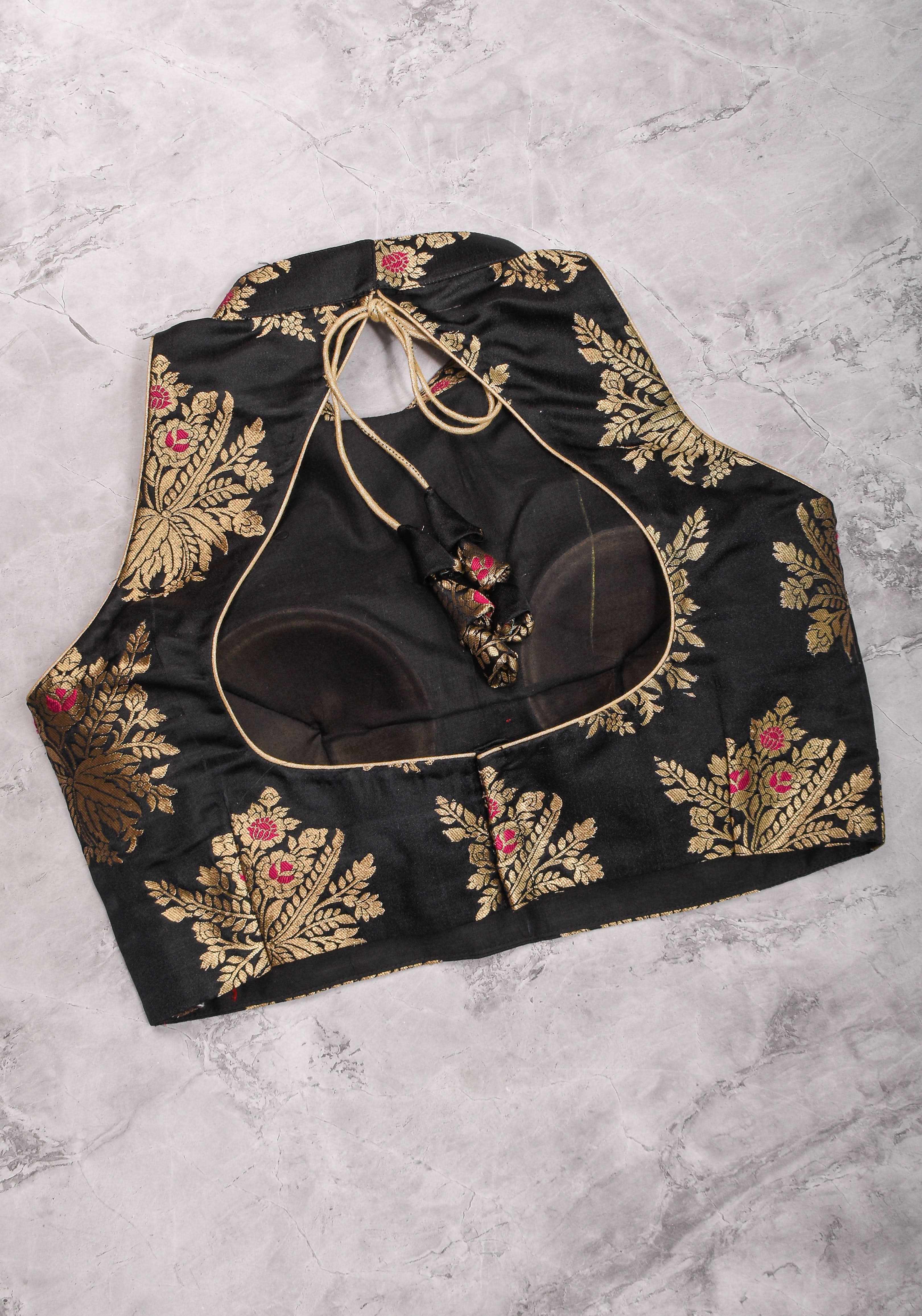 Black Meenakari halter neck mix and match blouse for saree, Made to Order | Shobitam