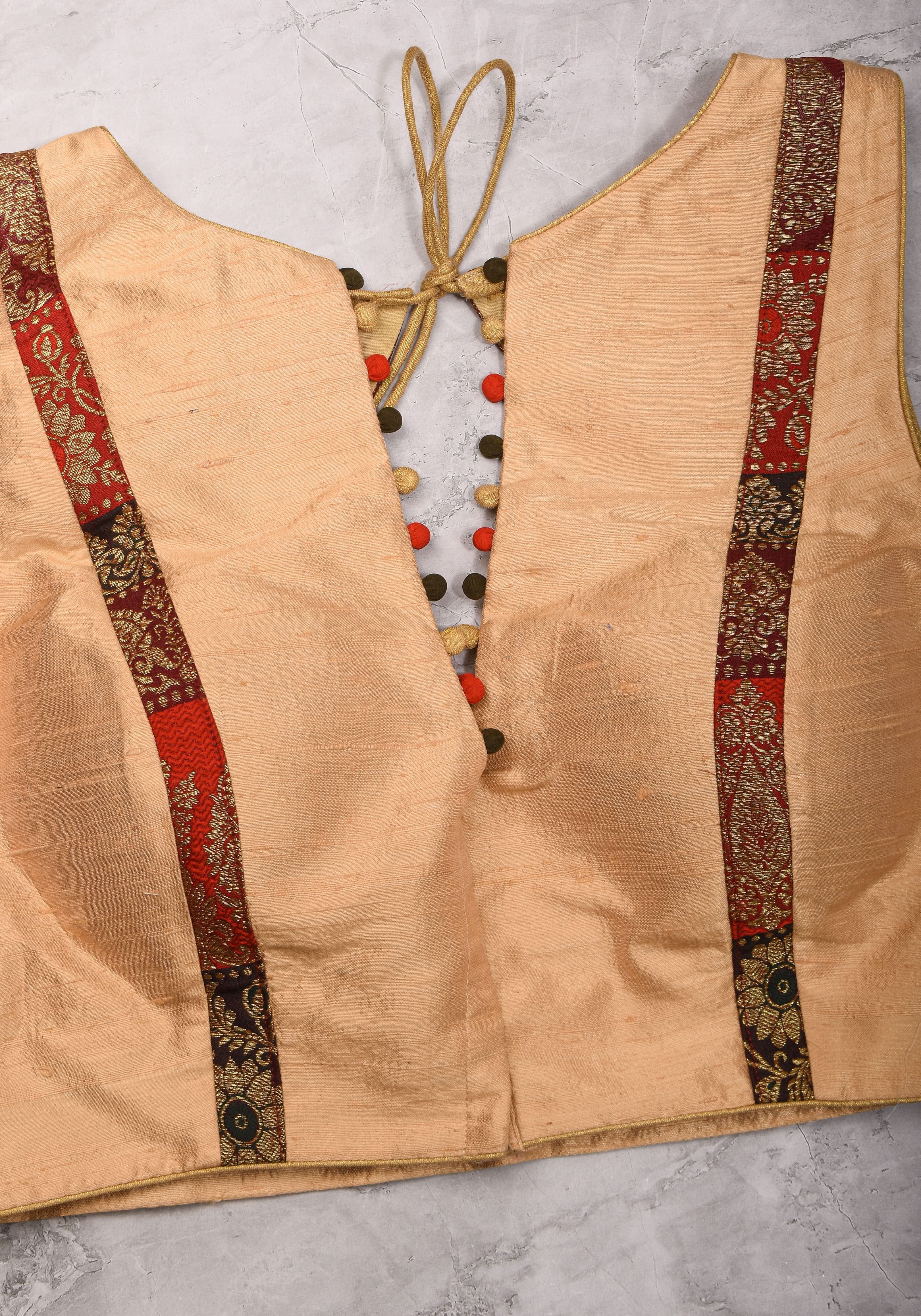 Ivory pure Raw silk blouse with Banarasi trim and potli button detailing,  sleeve option available, Made to Order | Shobitam
