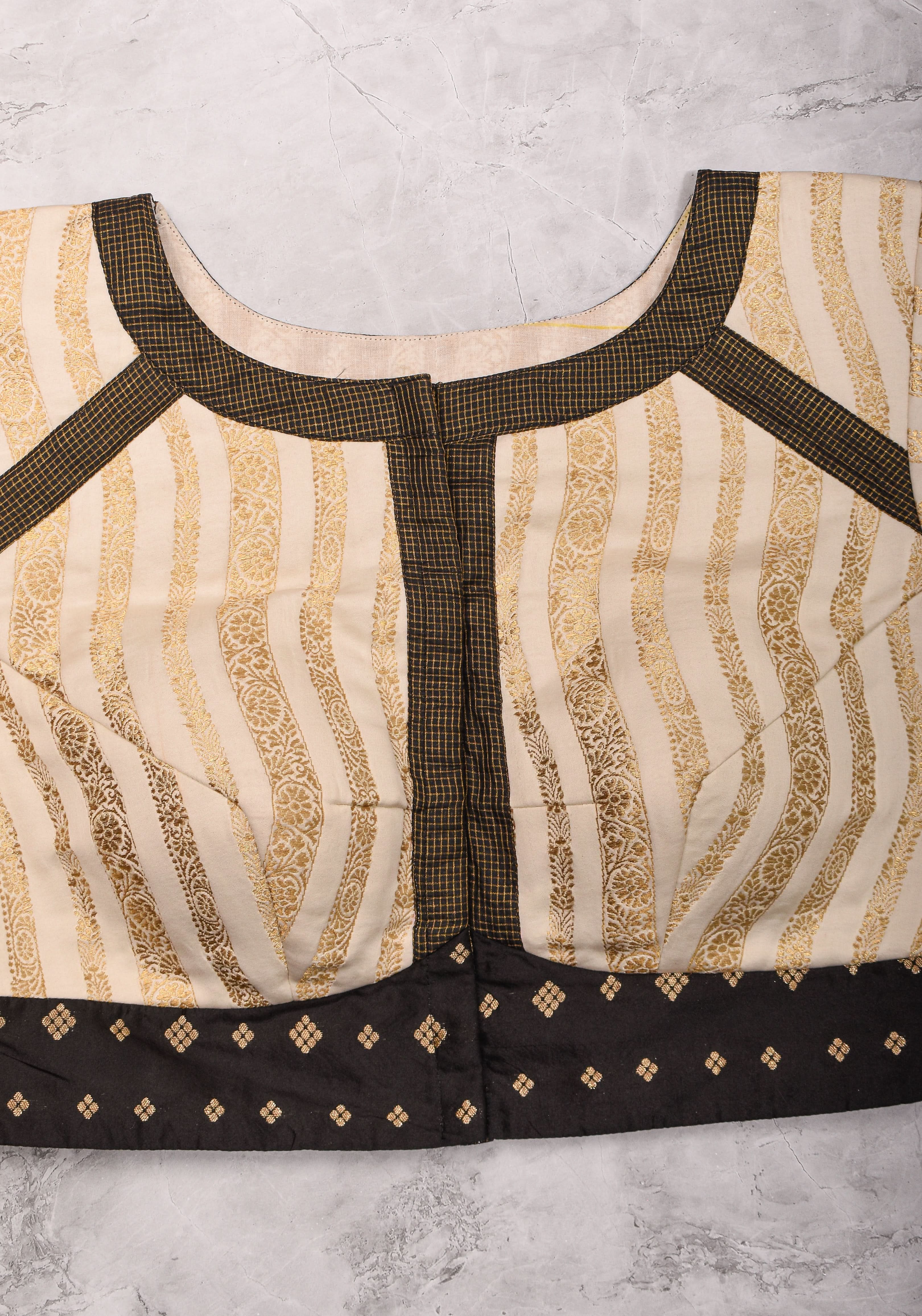 Ivory and Black Bandgala & Full sleeves blouse with Paisley Zardosi Hand embroidery, Made to Order | Shobitam