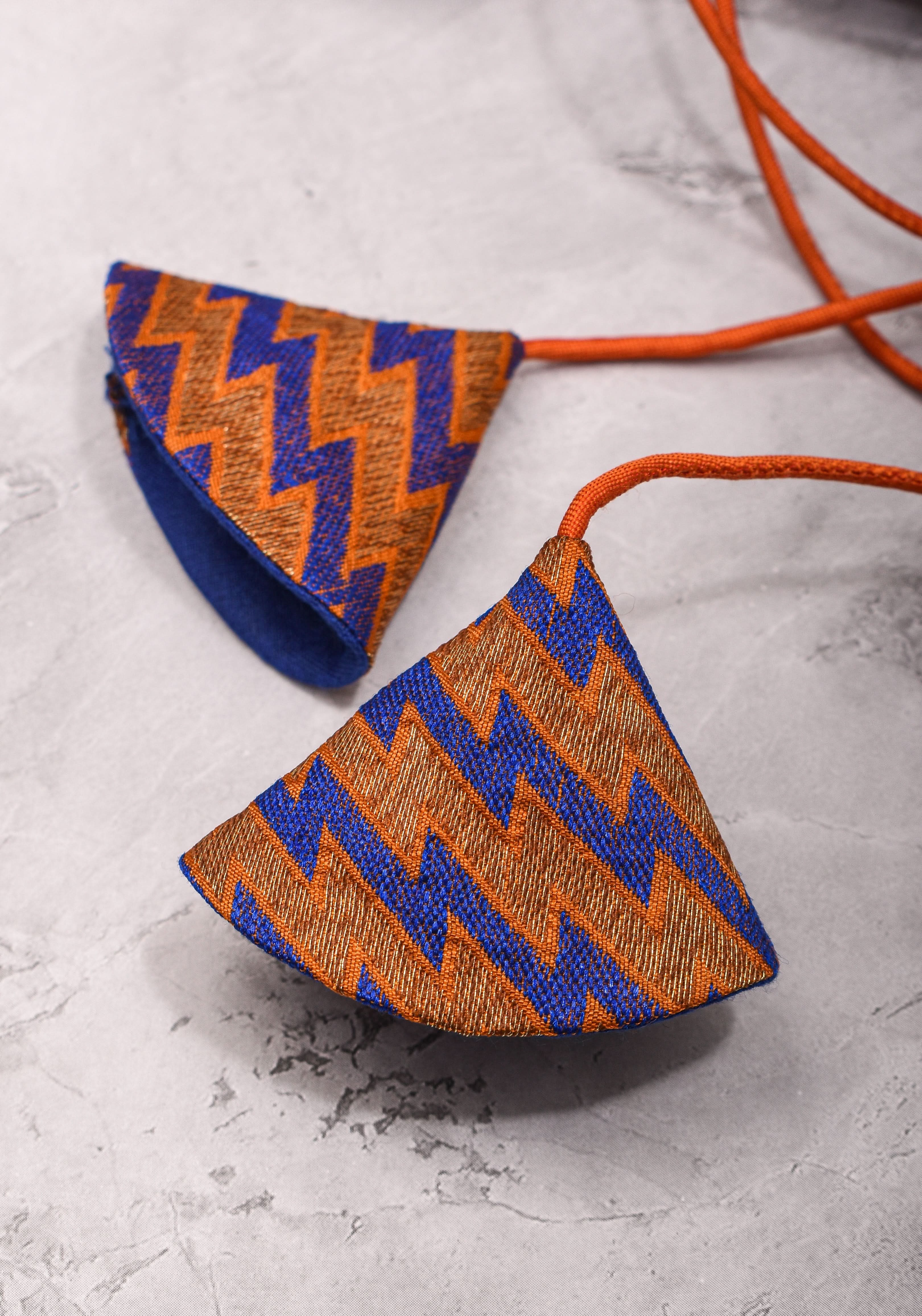 Purple Orange Jacquard brocade boat neck blouse with back detailing, Made to Order | Shobitam