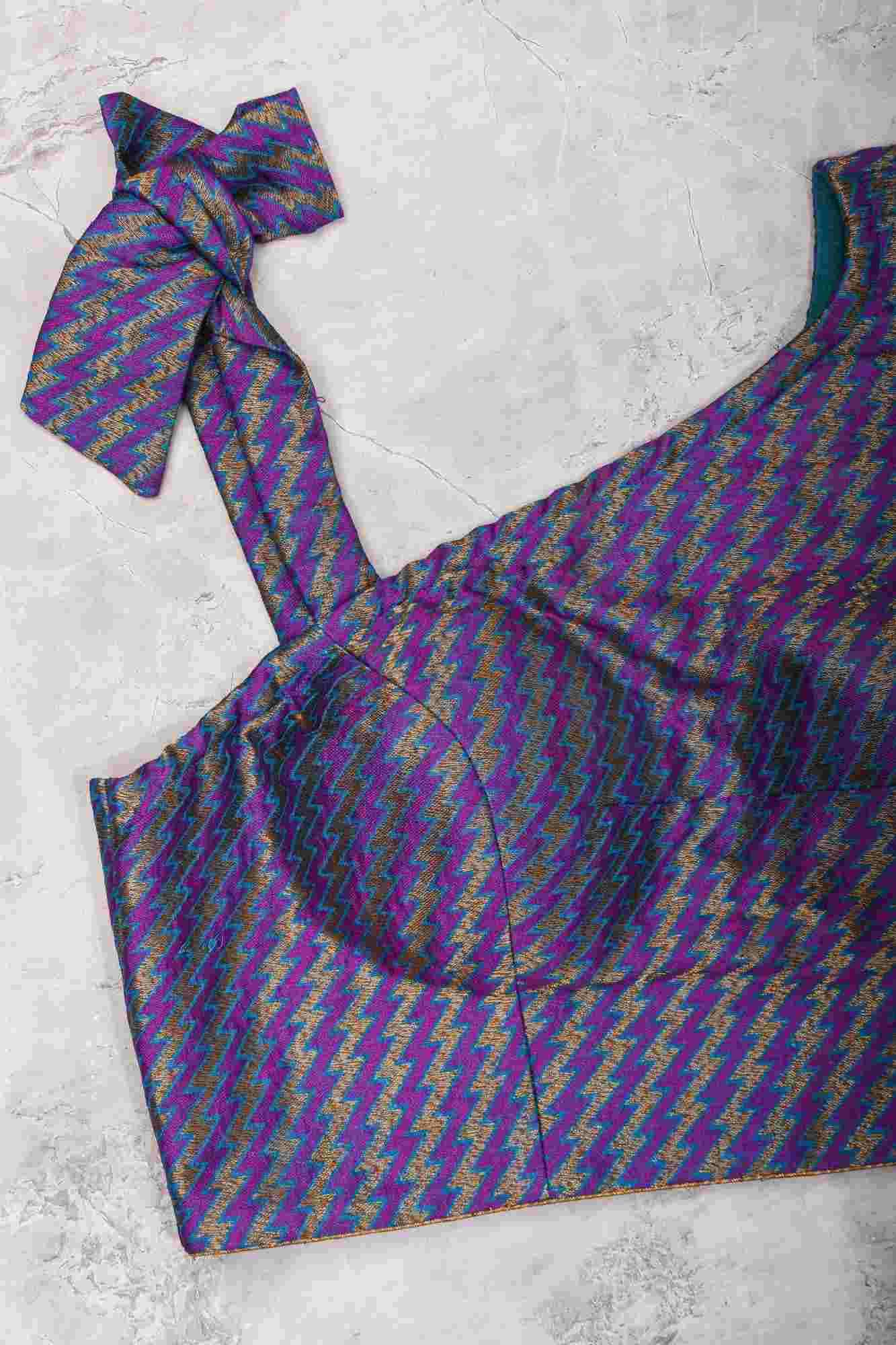 Purple Blue jacquard one shoulder blouse crop top, Made to Order