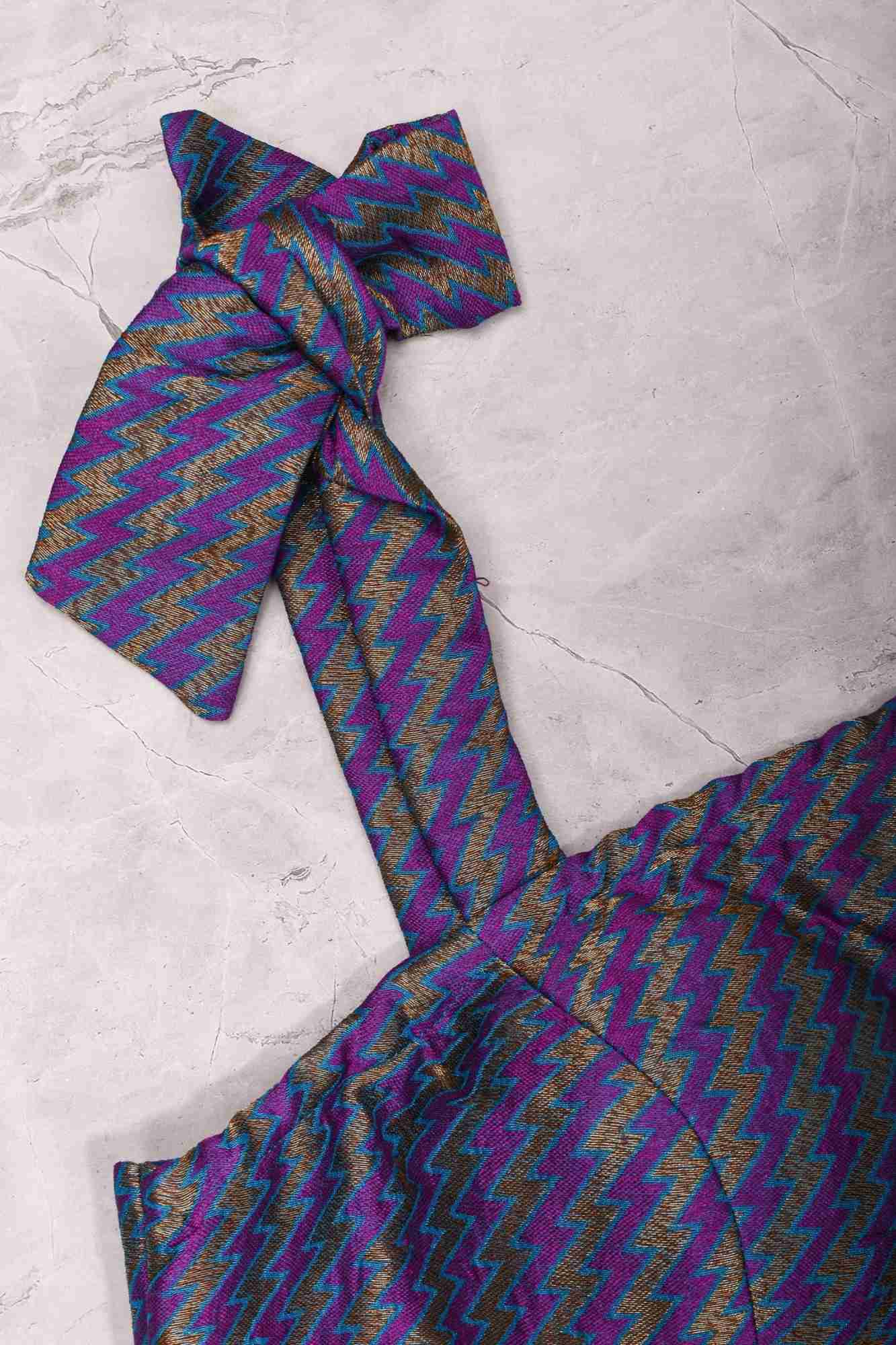 Purple Blue jacquard one shoulder blouse crop top, Made to Order