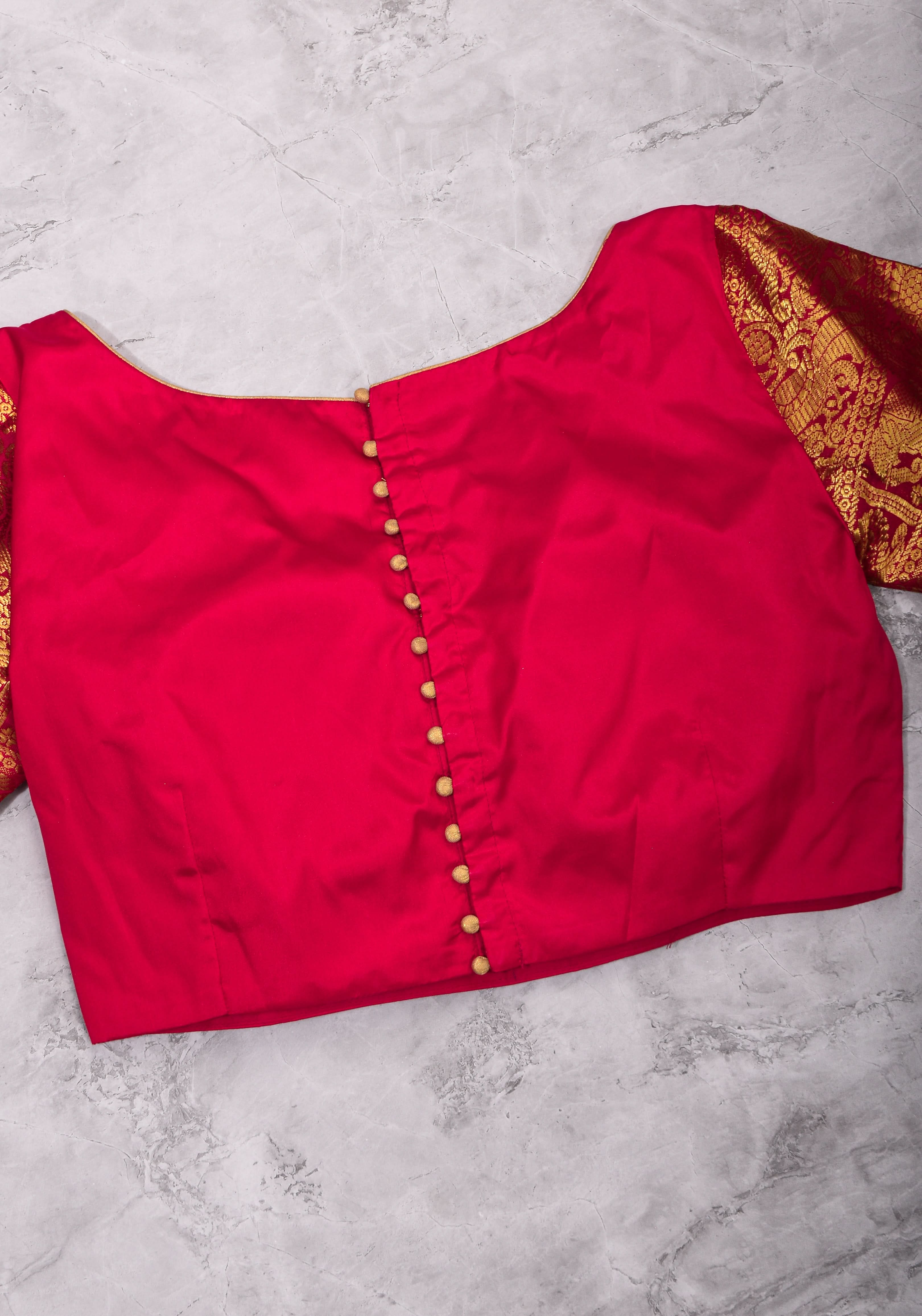 Red kanjivaram Silk Blouse with 3/4th Sleeves Mix and Match Blouse for saree, Made to Order | Shobitam