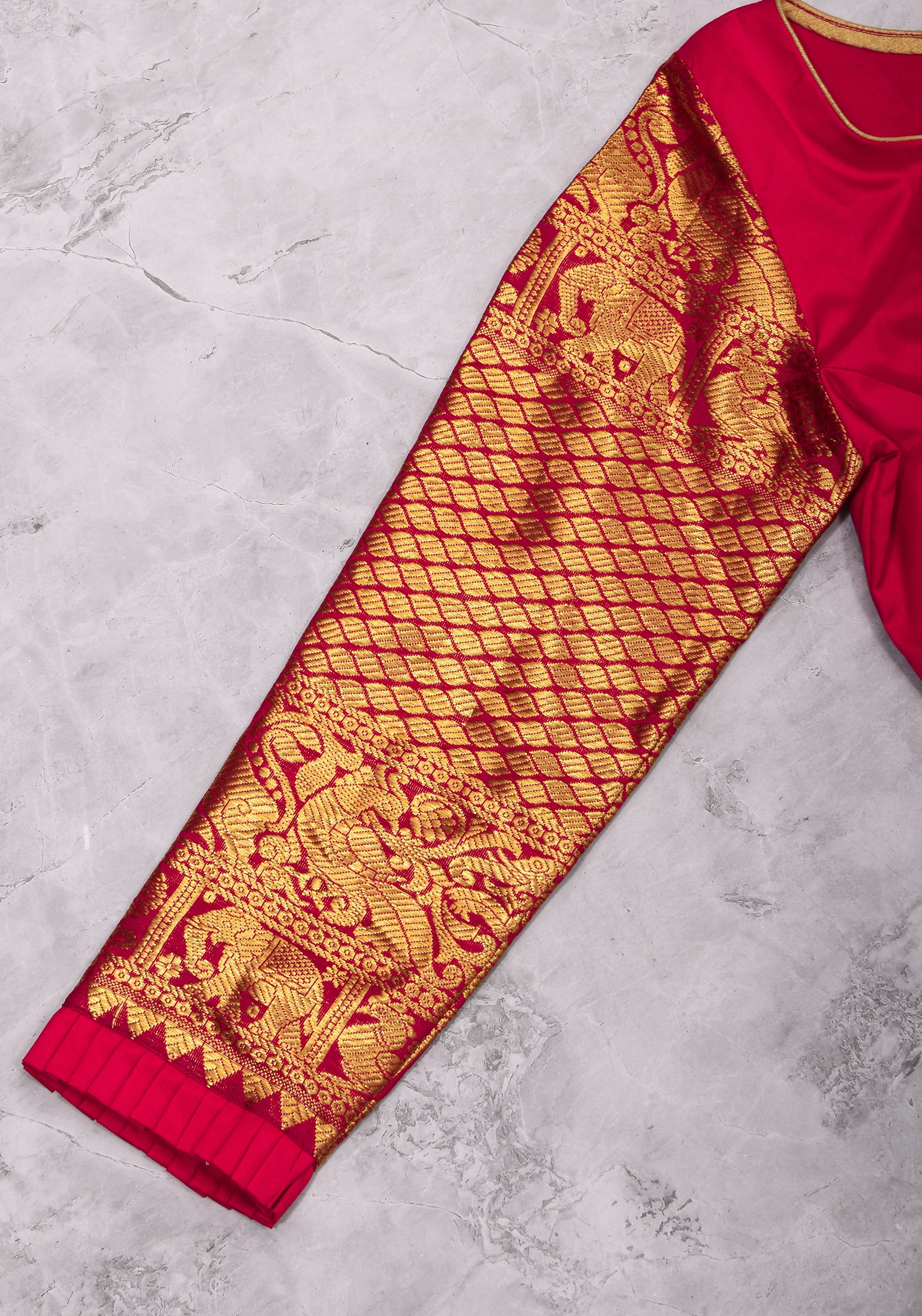 Red kanjivaram Silk Blouse with 3/4th Sleeves Mix and Match Blouse for saree, Made to Order | Shobitam