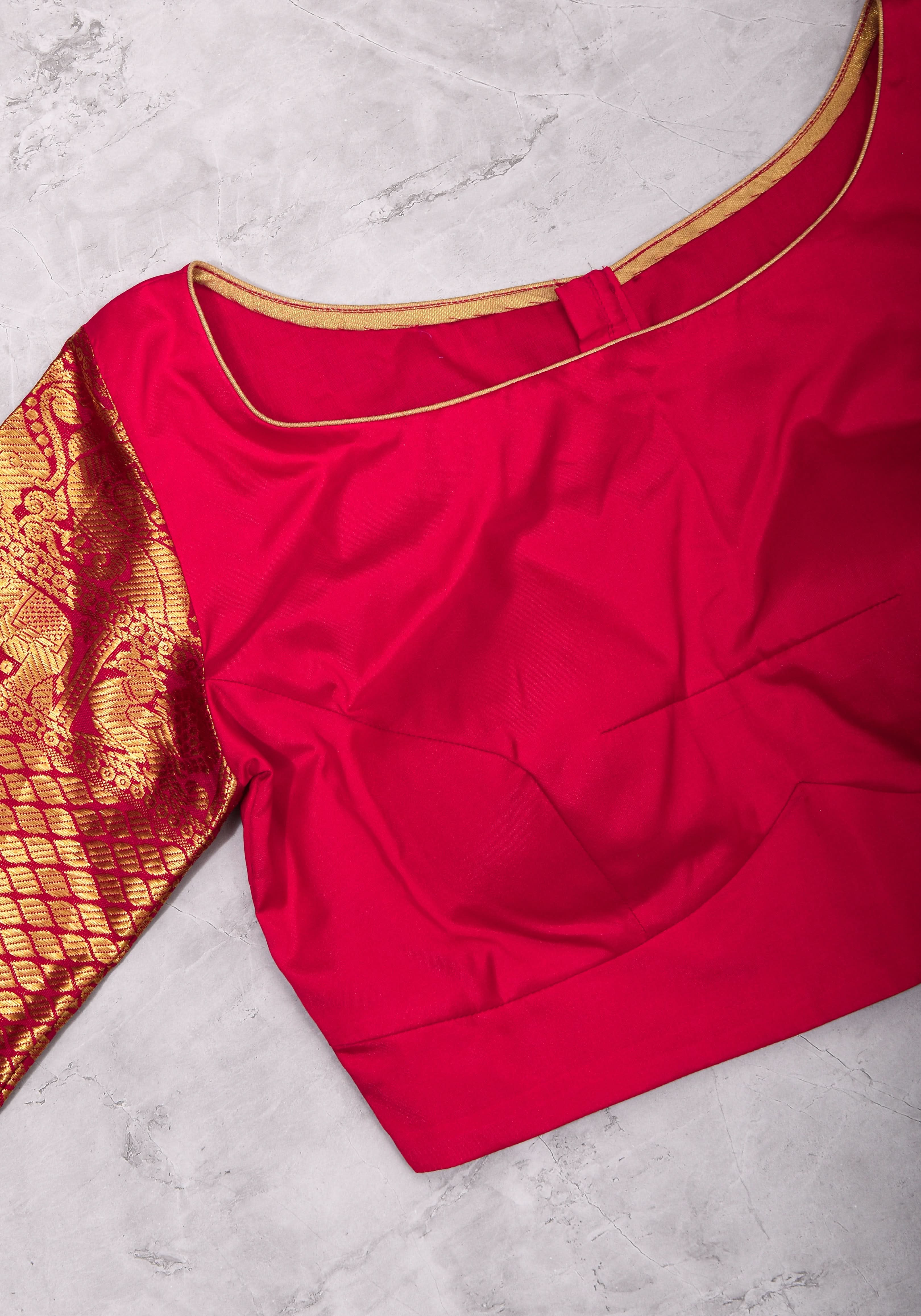Red kanjivaram Silk Blouse with 3/4th Sleeves Mix and Match Blouse for saree, Made to Order | Shobitam