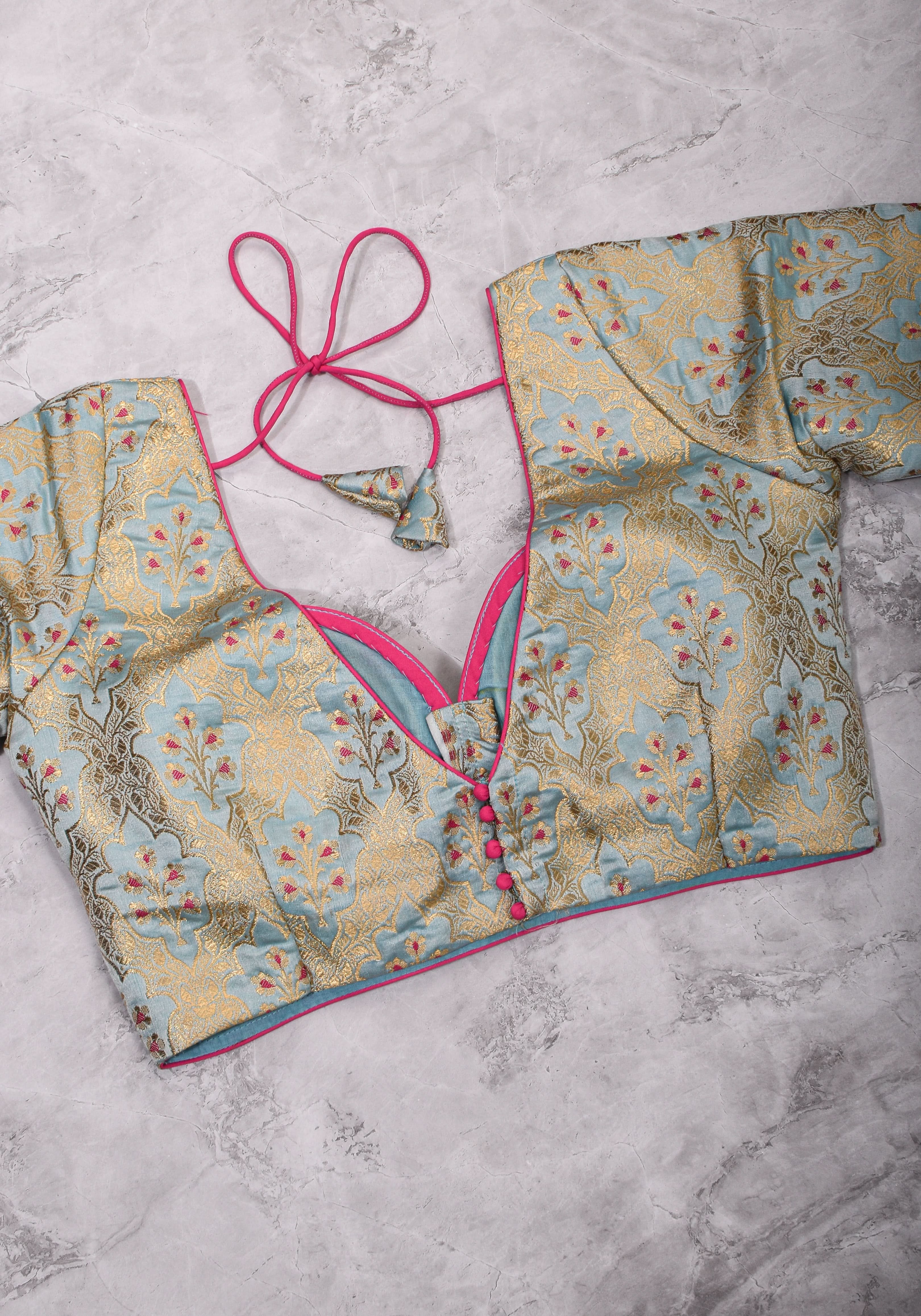 Heather Blue Meenakari  Silk Blouse  Mix and Match Blouse for saree, Made to Order | Shobitam