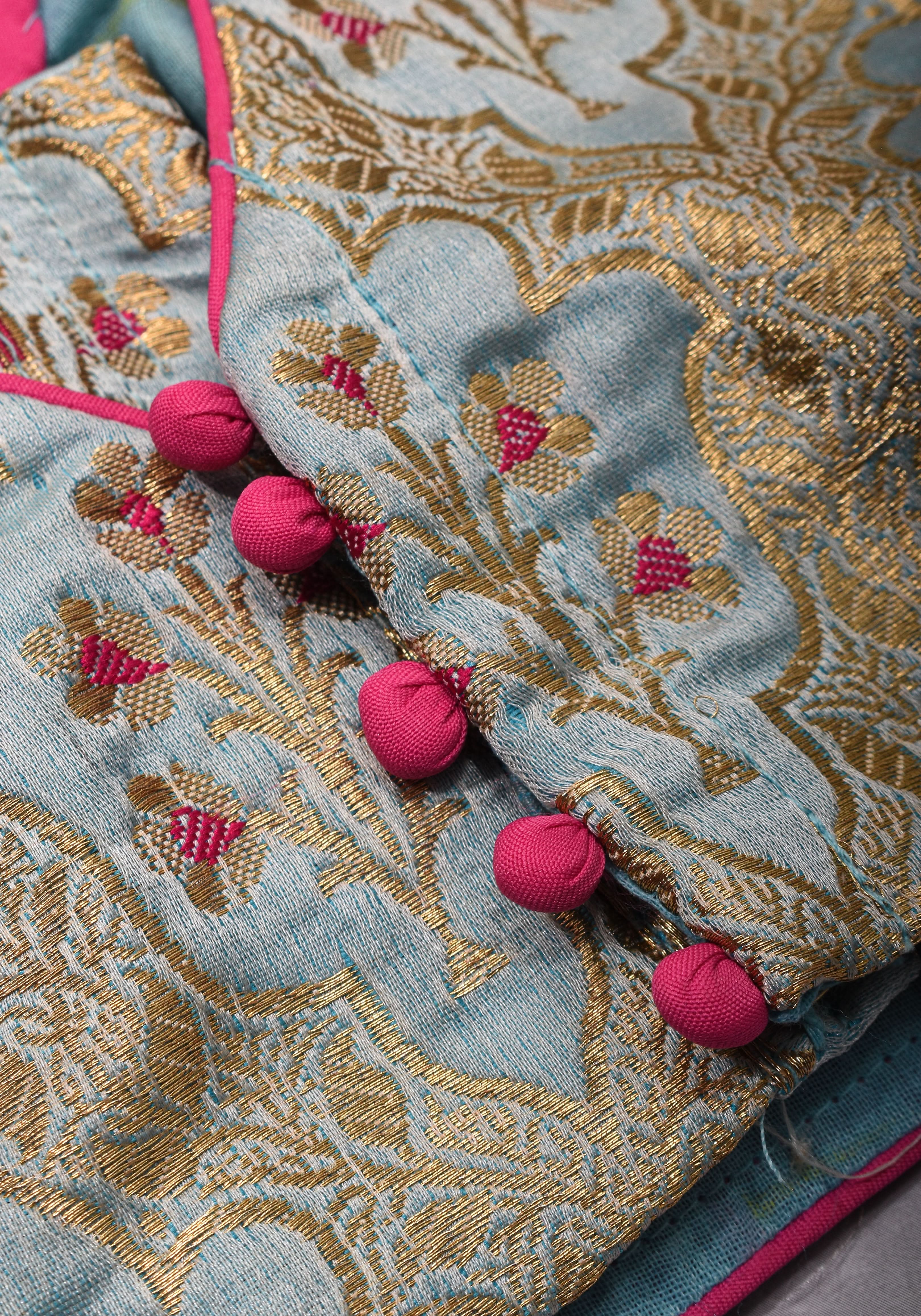 Heather Blue Meenakari  Silk Blouse  Mix and Match Blouse for saree, Made to Order | Shobitam