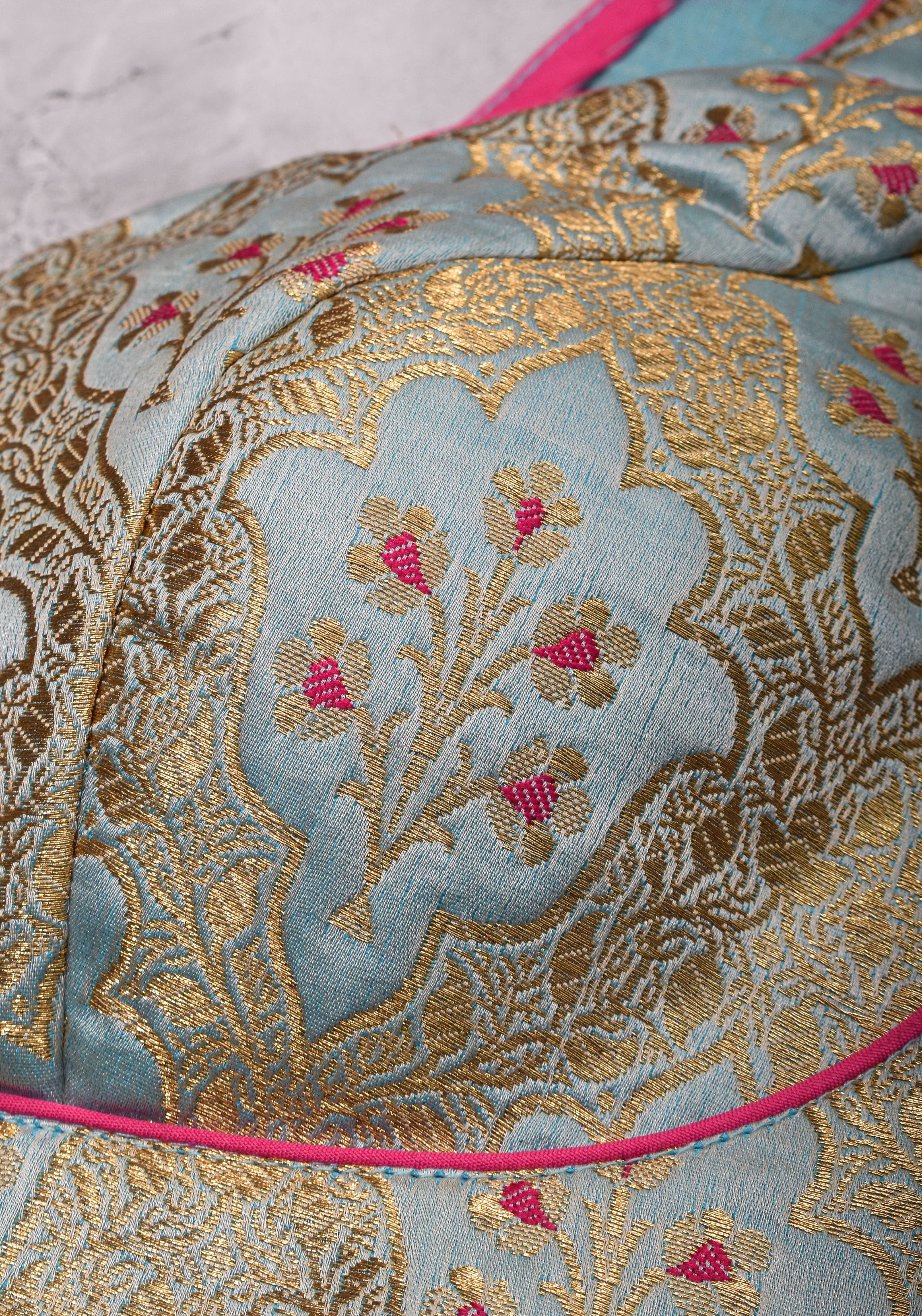 Heather Blue Meenakari  Silk Blouse  Mix and Match Blouse for saree, Made to Order | Shobitam