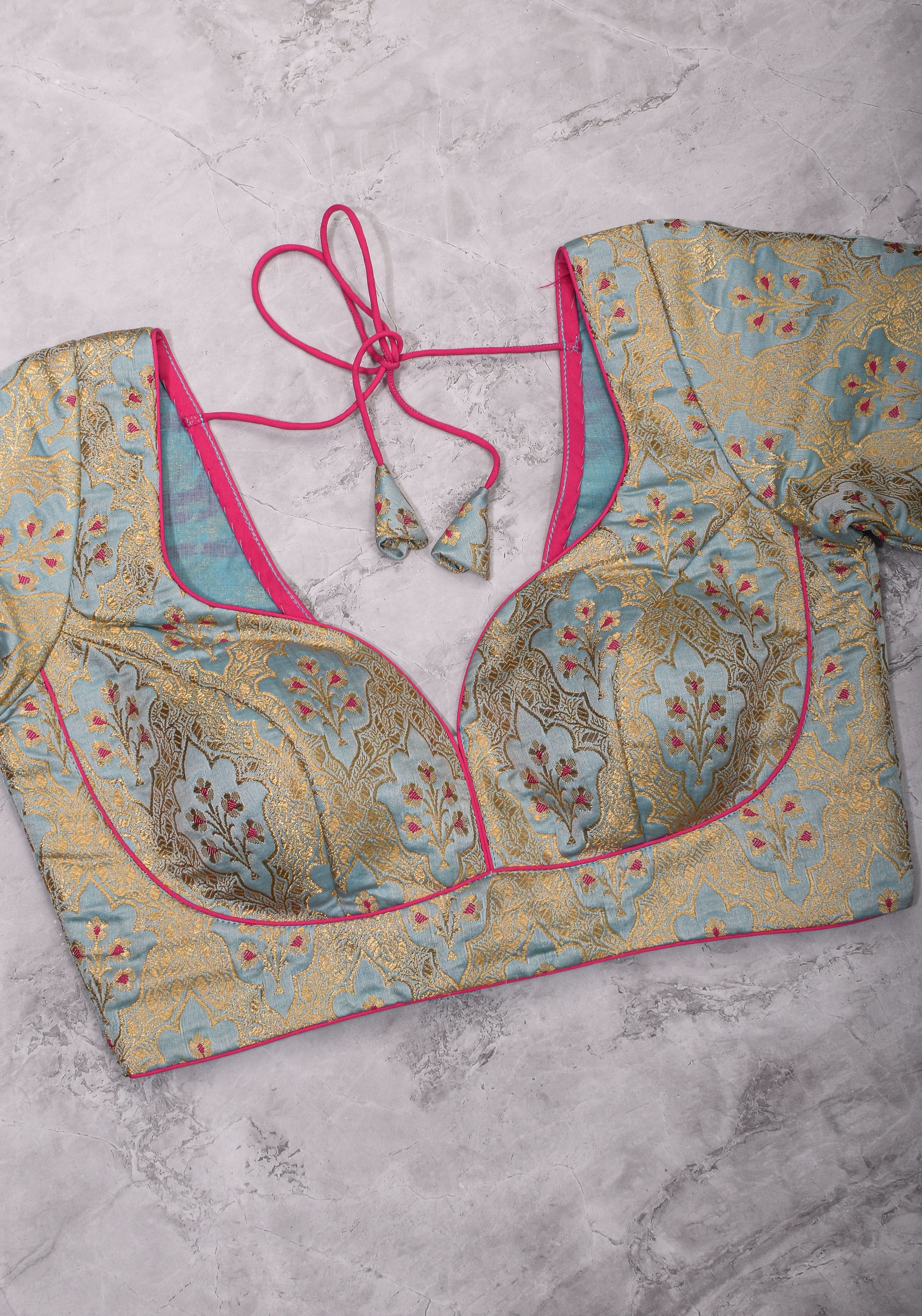 Heather Blue Meenakari  Silk Blouse  Mix and Match Blouse for saree, Made to Order | Shobitam