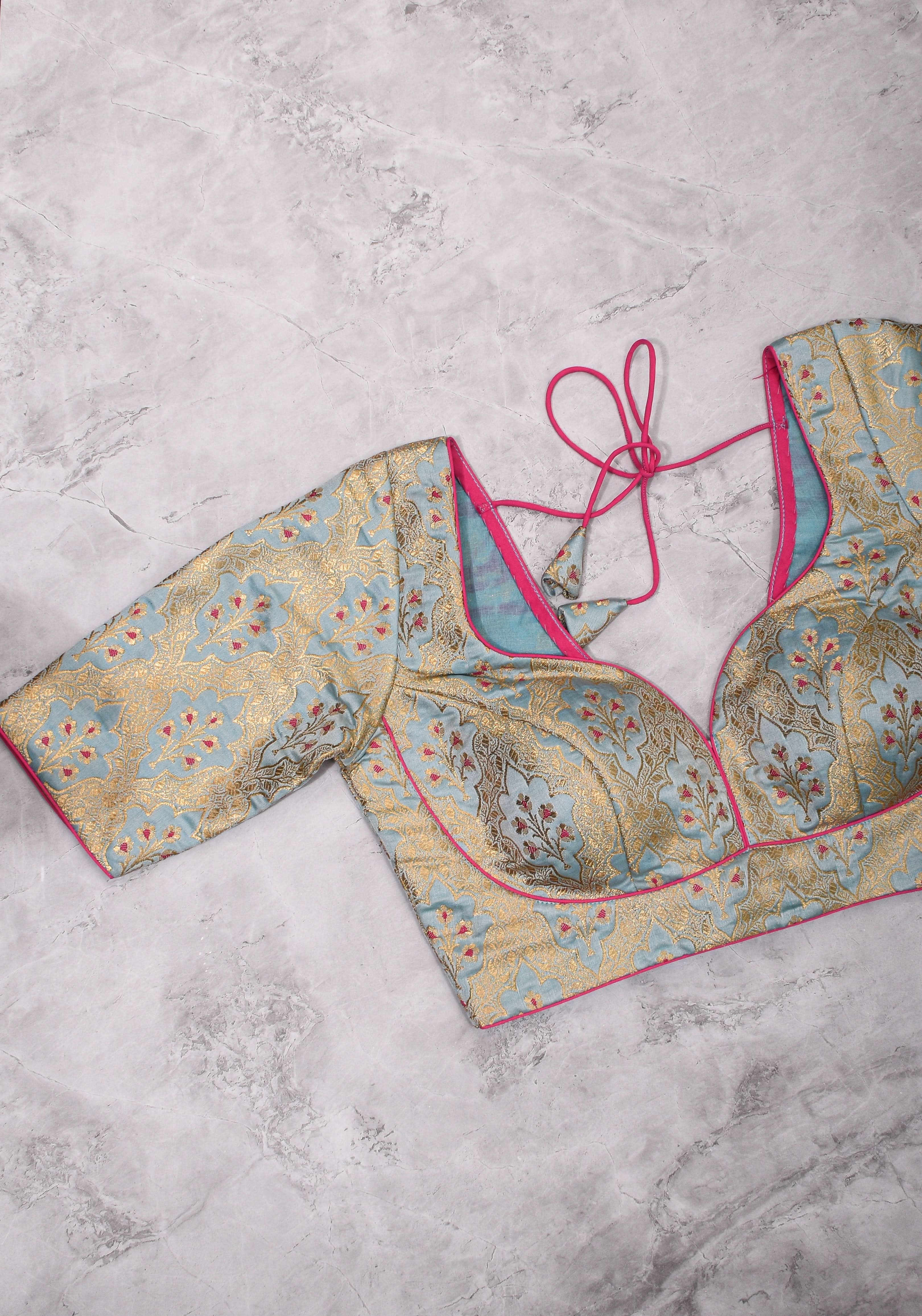 Heather Blue Meenakari  Silk Blouse  Mix and Match Blouse for saree, Made to Order | Shobitam