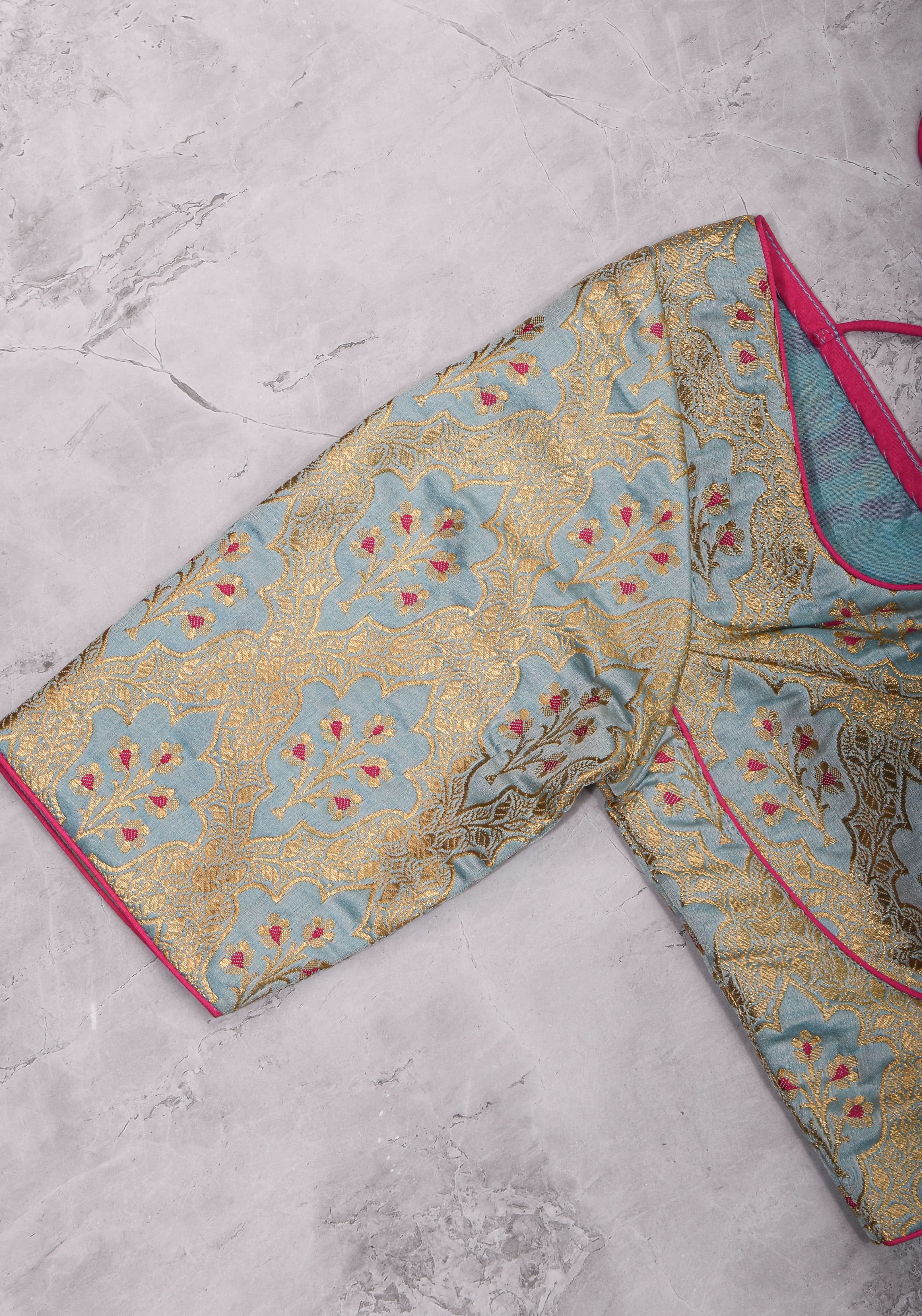 Heather Blue Meenakari  Silk Blouse  Mix and Match Blouse for saree, Made to Order | Shobitam