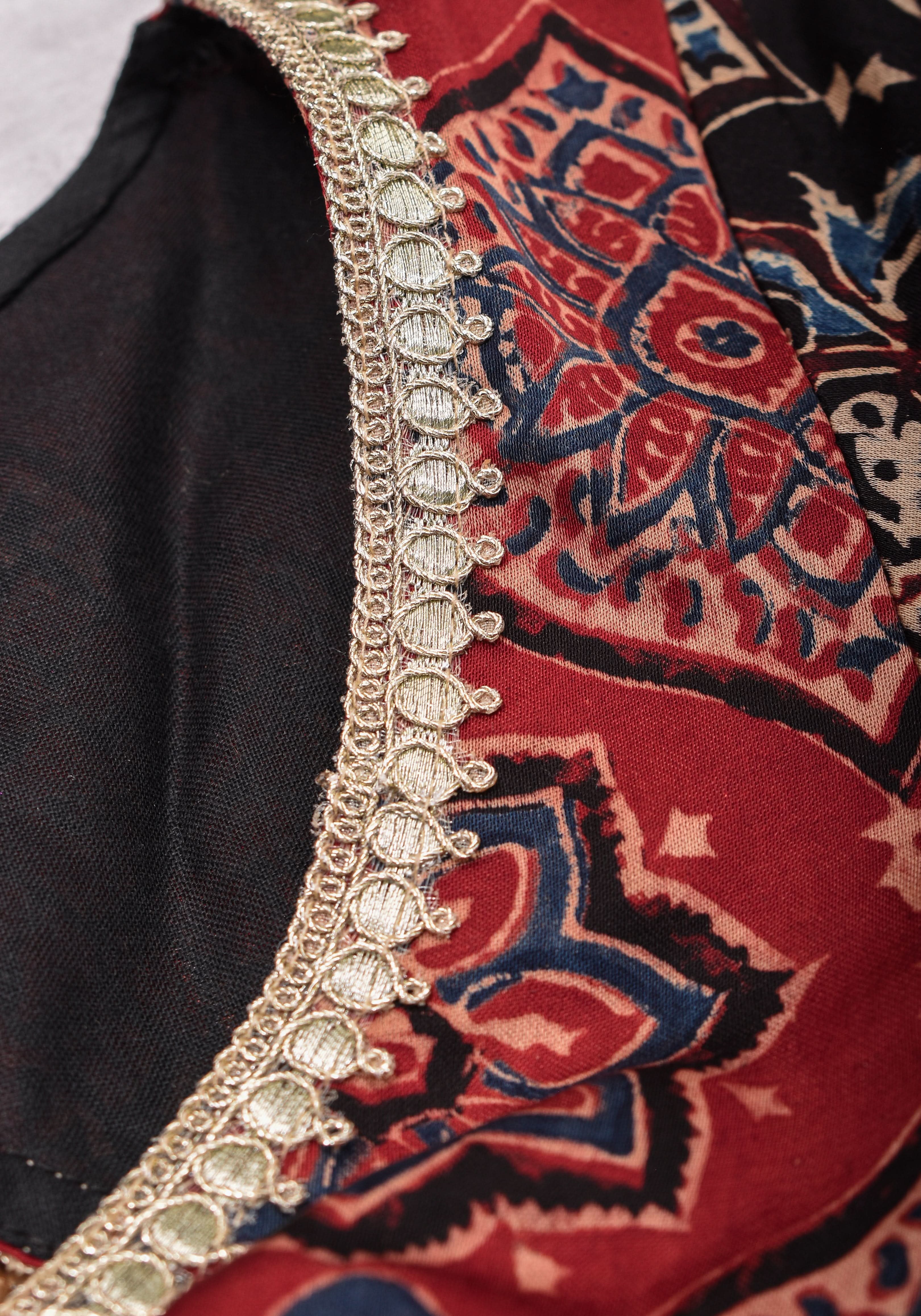 Black and Red Ajrakh Modal Silk Blouse with gota detailing  Mix and Match Blouse for saree, Made to Order | Shobitam
