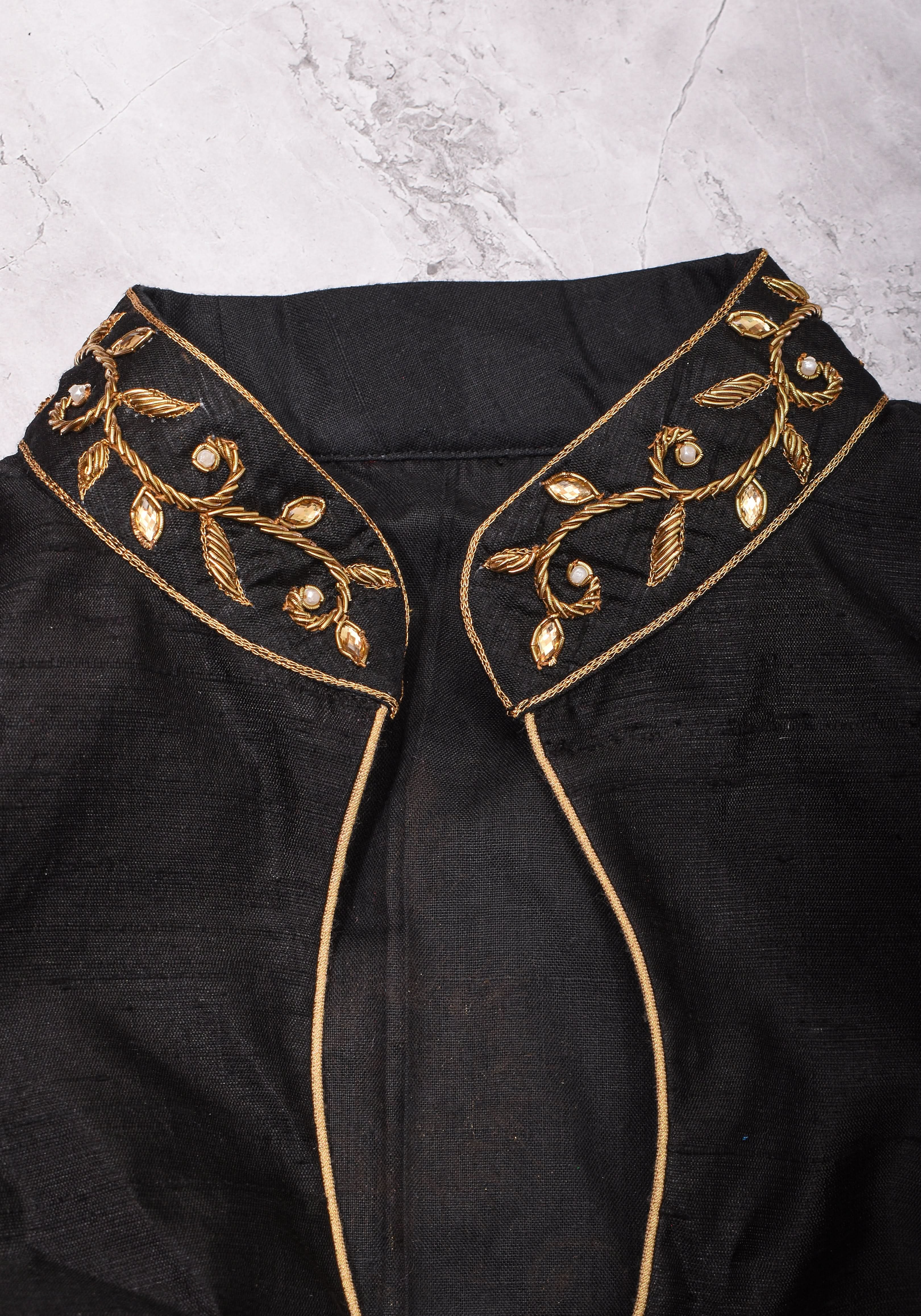 Black Raw Silk Blouse with Collar Neck and Zardosi Work   Mix and Match Blouse for saree, Made to Order | Shobitam
