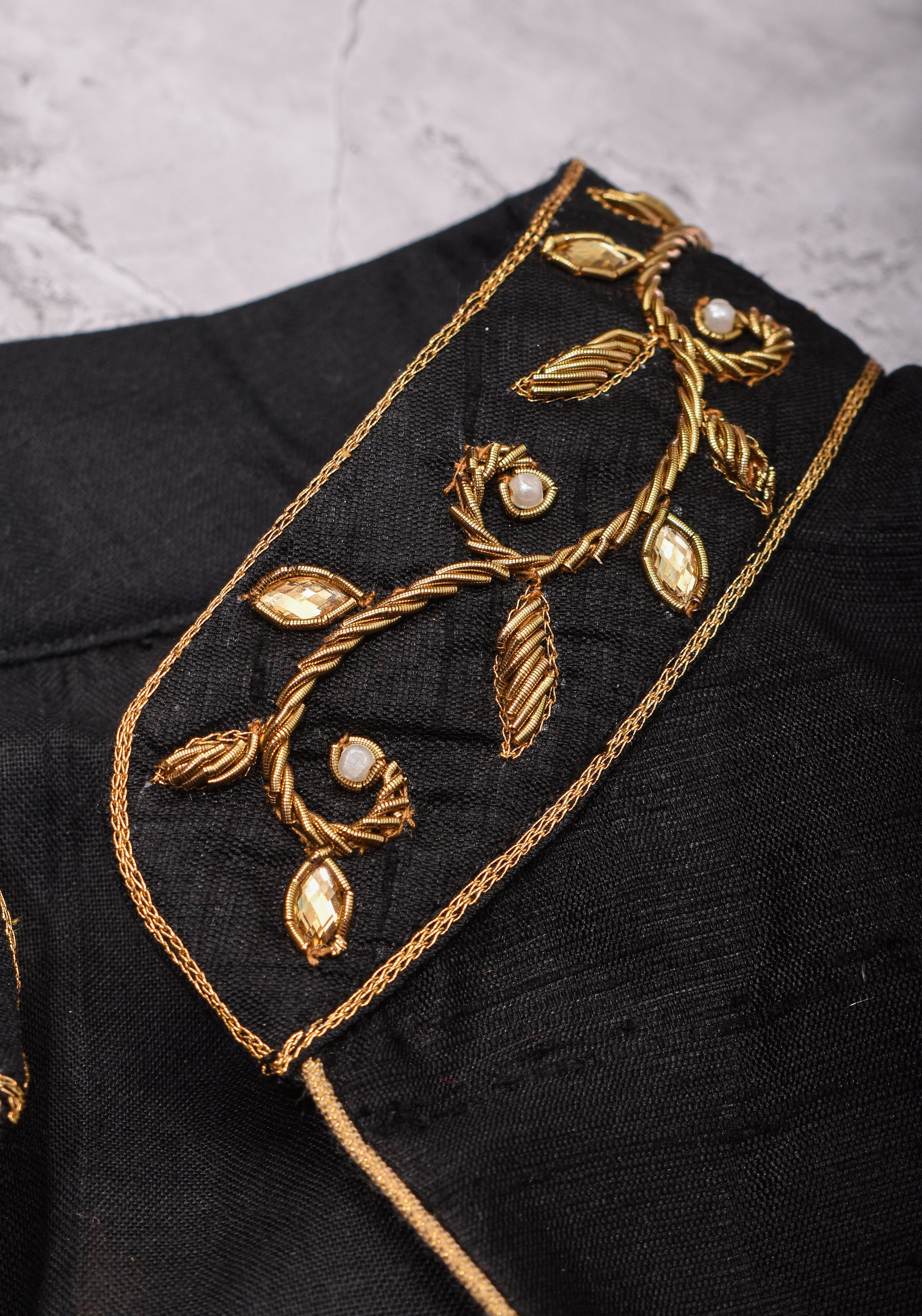 Black Raw Silk Blouse with Collar Neck and Zardosi Work   Mix and Match Blouse for saree, Made to Order | Shobitam