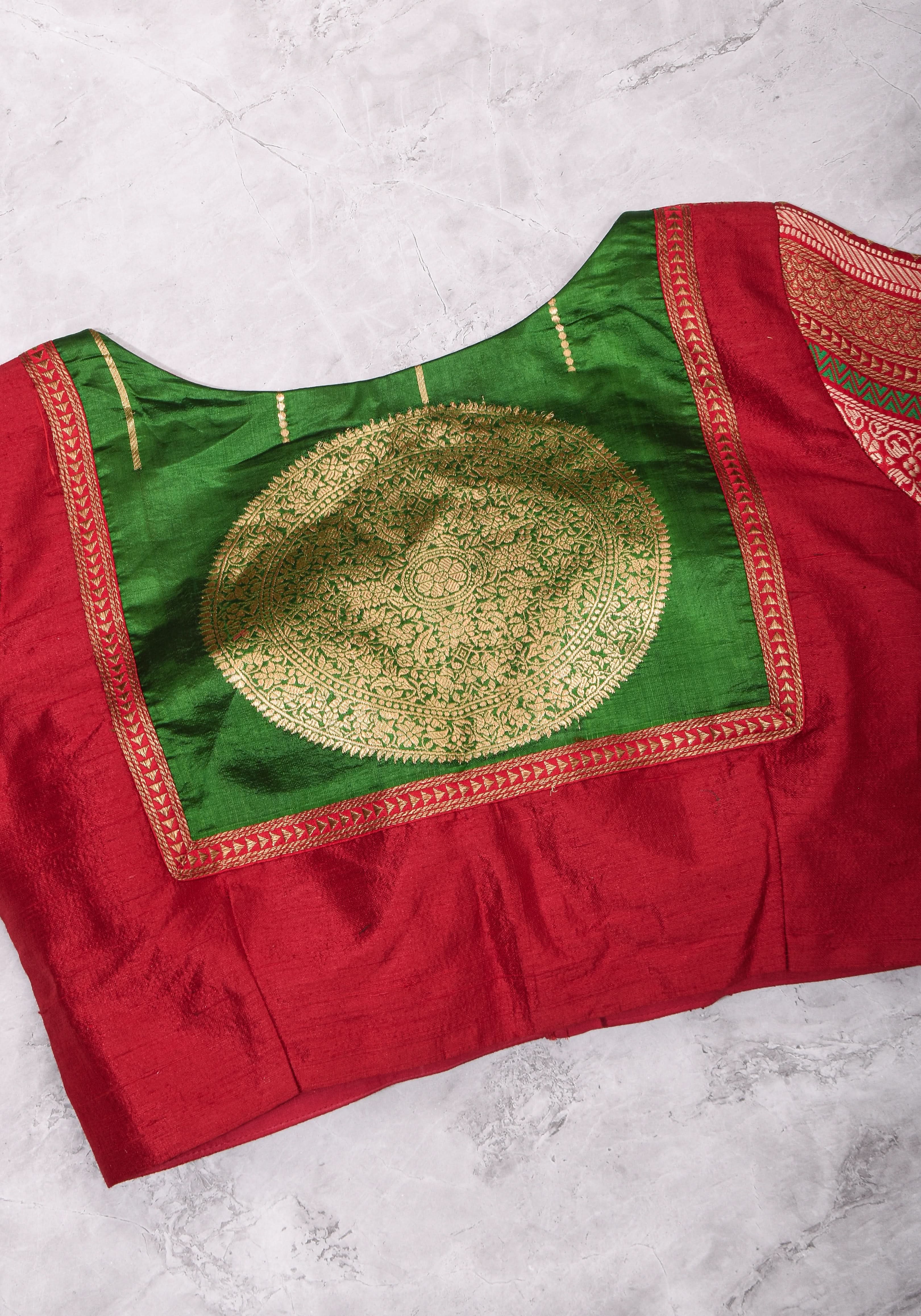 Green Red Blouse with V neck  Mix and Match Blouse for saree, Made to Order | Shobitam