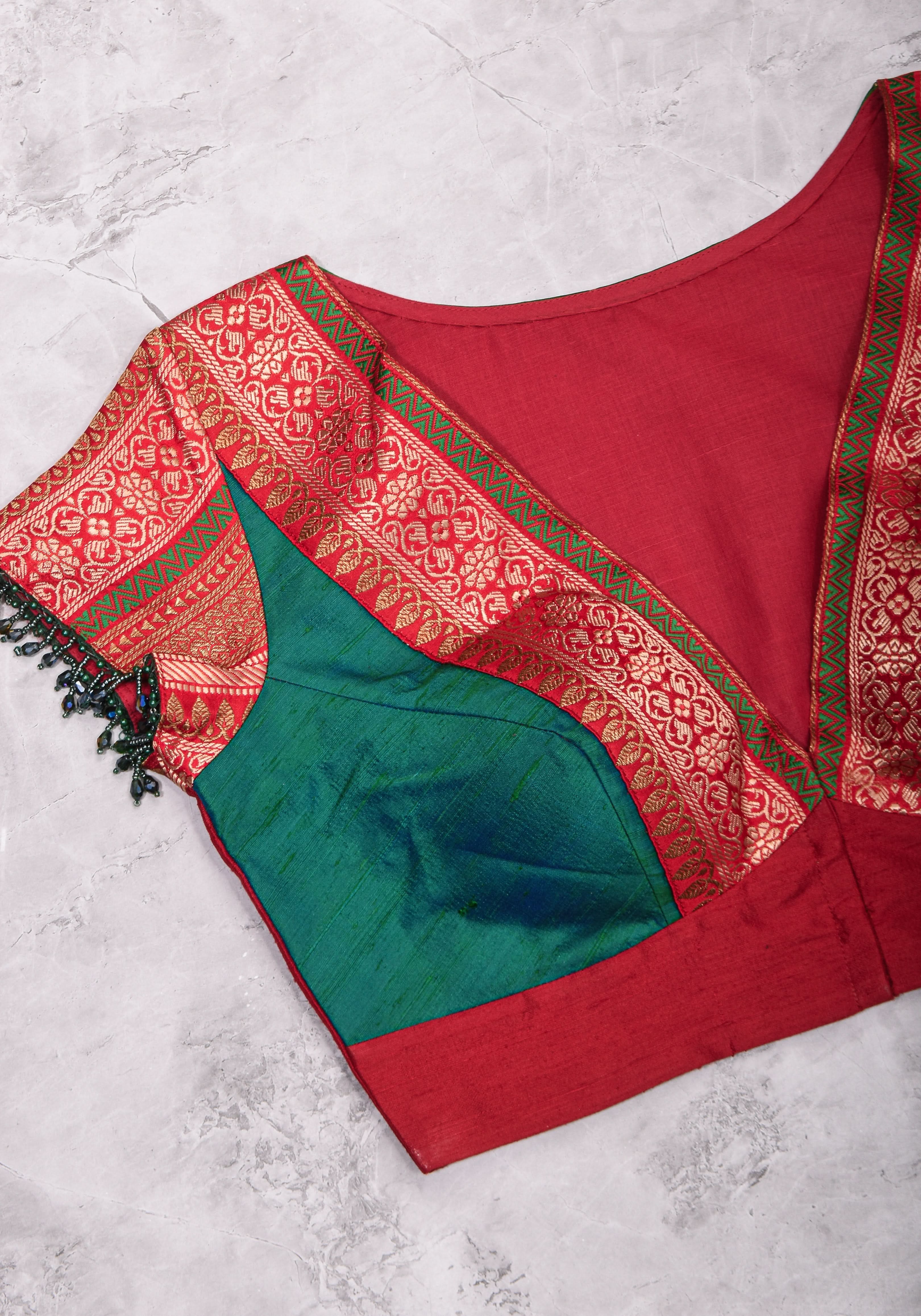Green Red Blouse with V neck  Mix and Match Blouse for saree, Made to Order | Shobitam