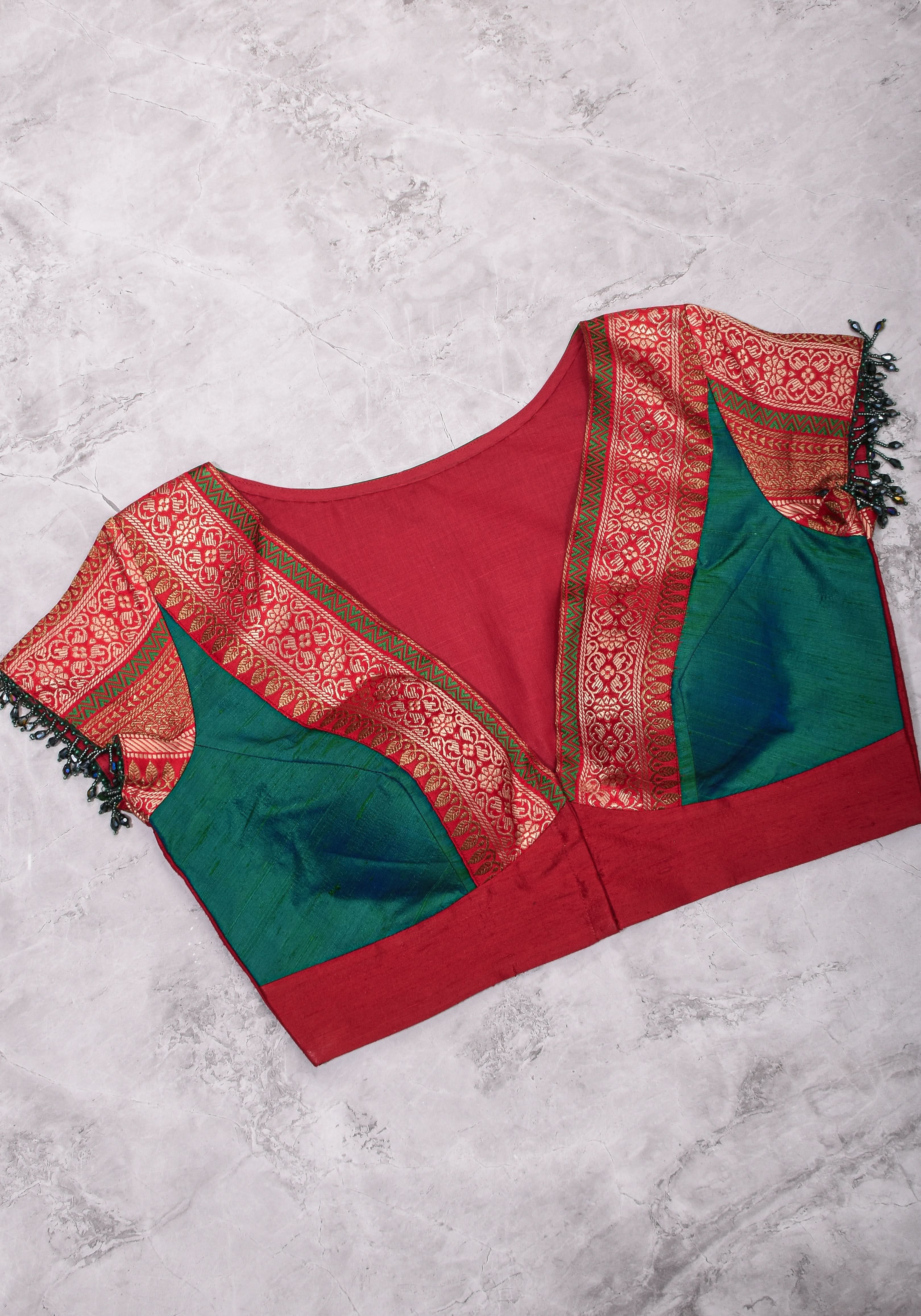 Green Red Blouse with V neck  Mix and Match Blouse for saree, Made to Order | Shobitam