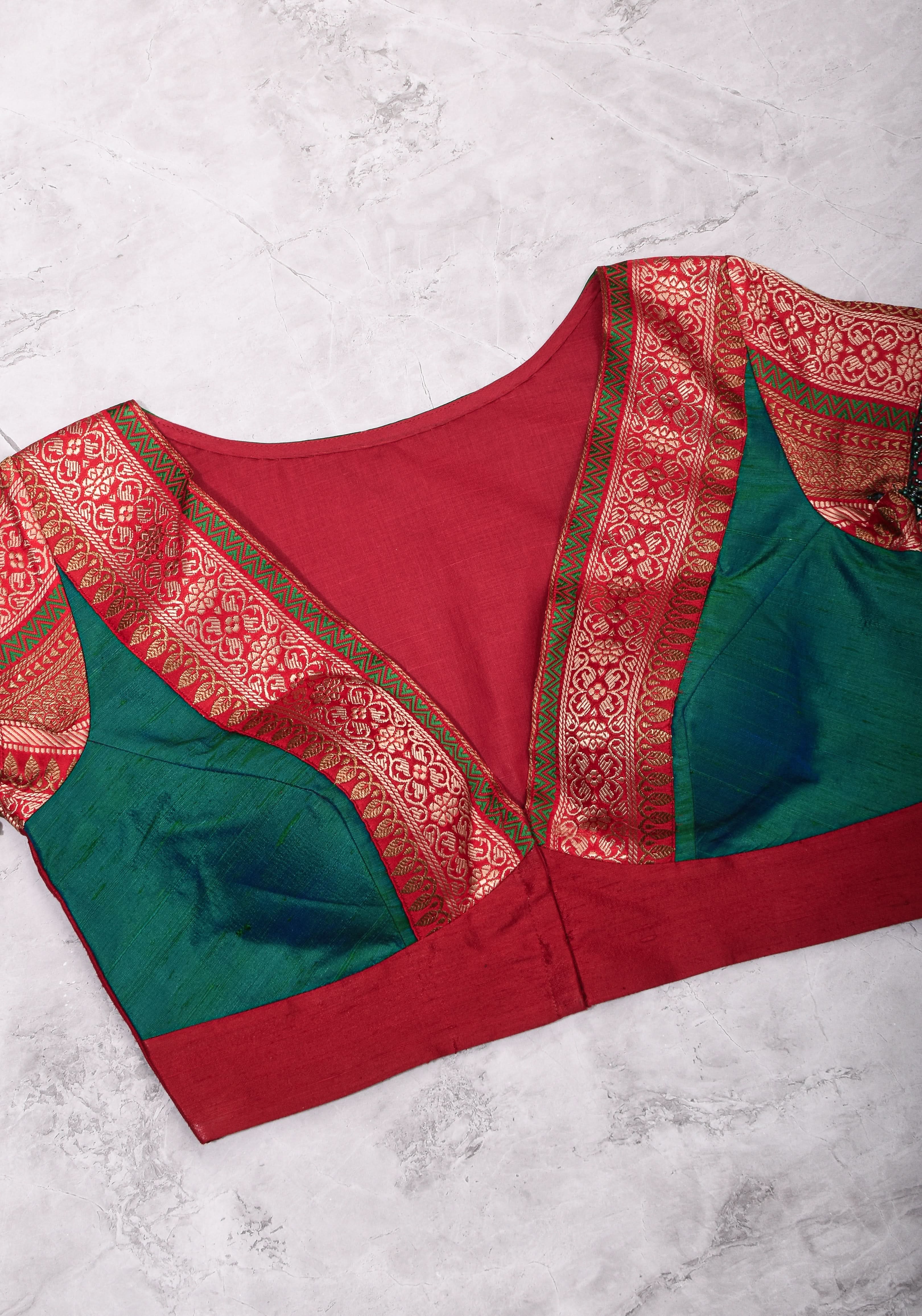Green Red Blouse with V neck  Mix and Match Blouse for saree, Made to Order | Shobitam