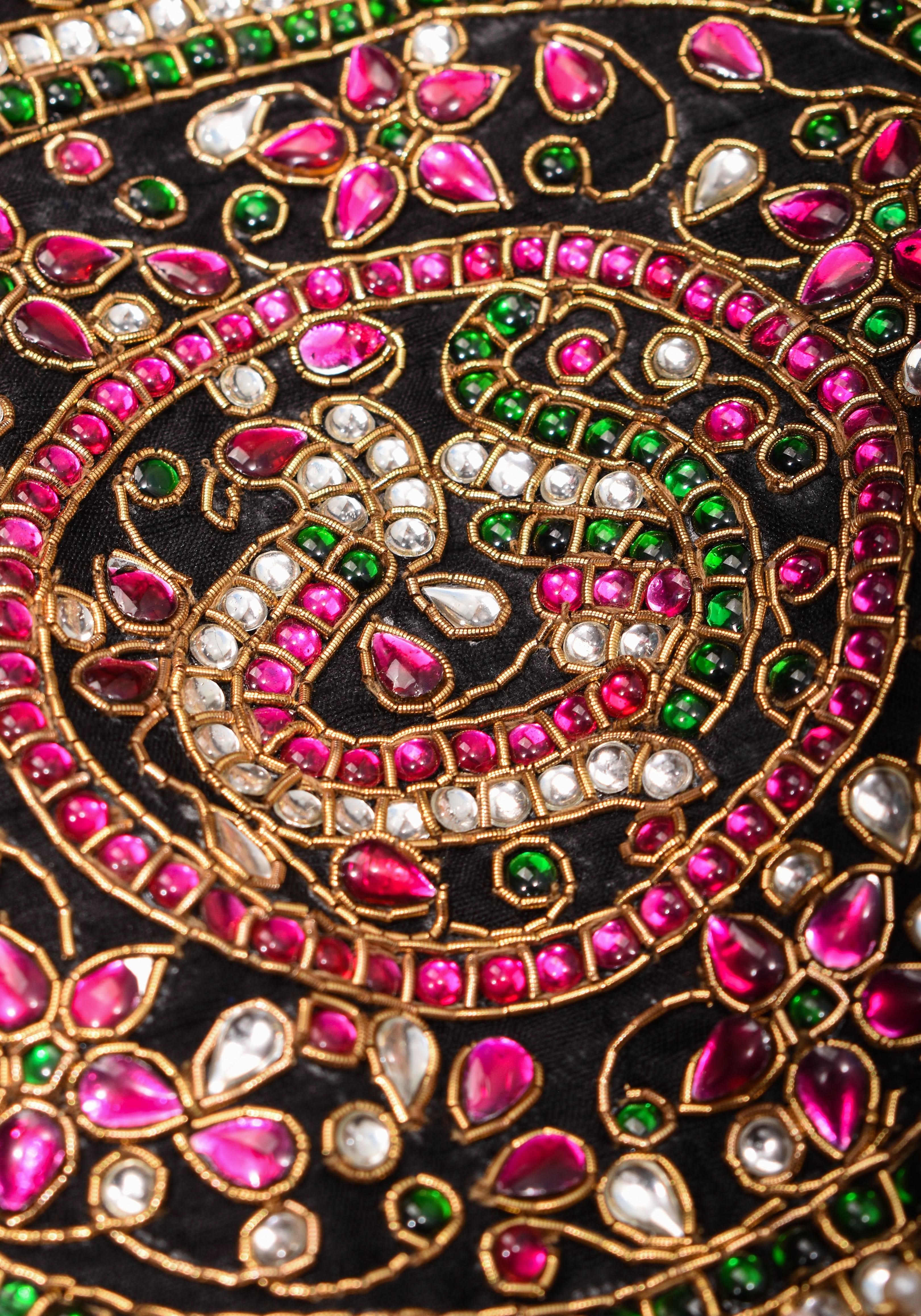 Black Raw Silk Blouse with Collar neck with Jadau Mandala Design, Made to Order | Shobitam