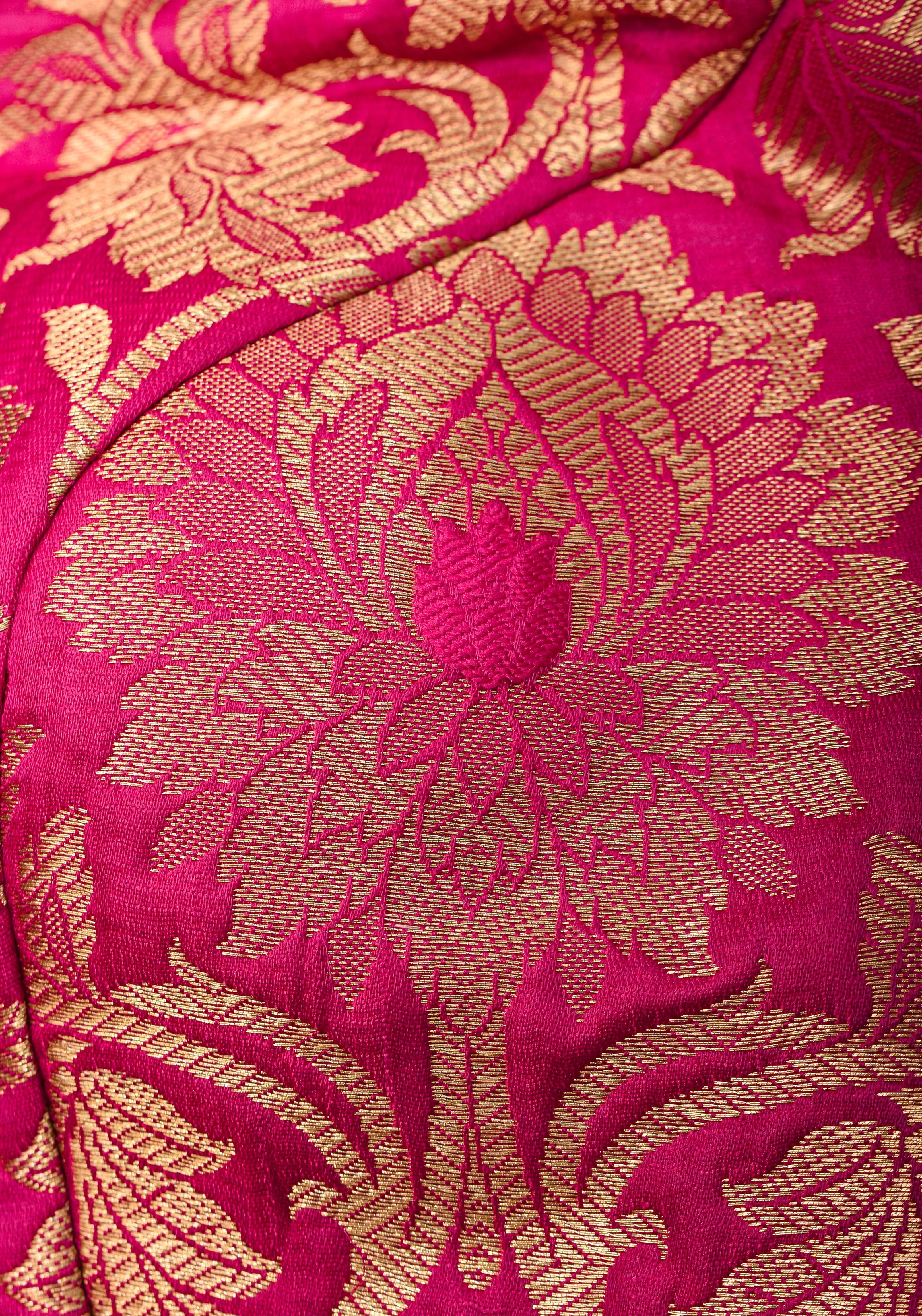 Rani Pink Banarasi Brocade Blouse with Back tie design and dangling beads | Shobitam