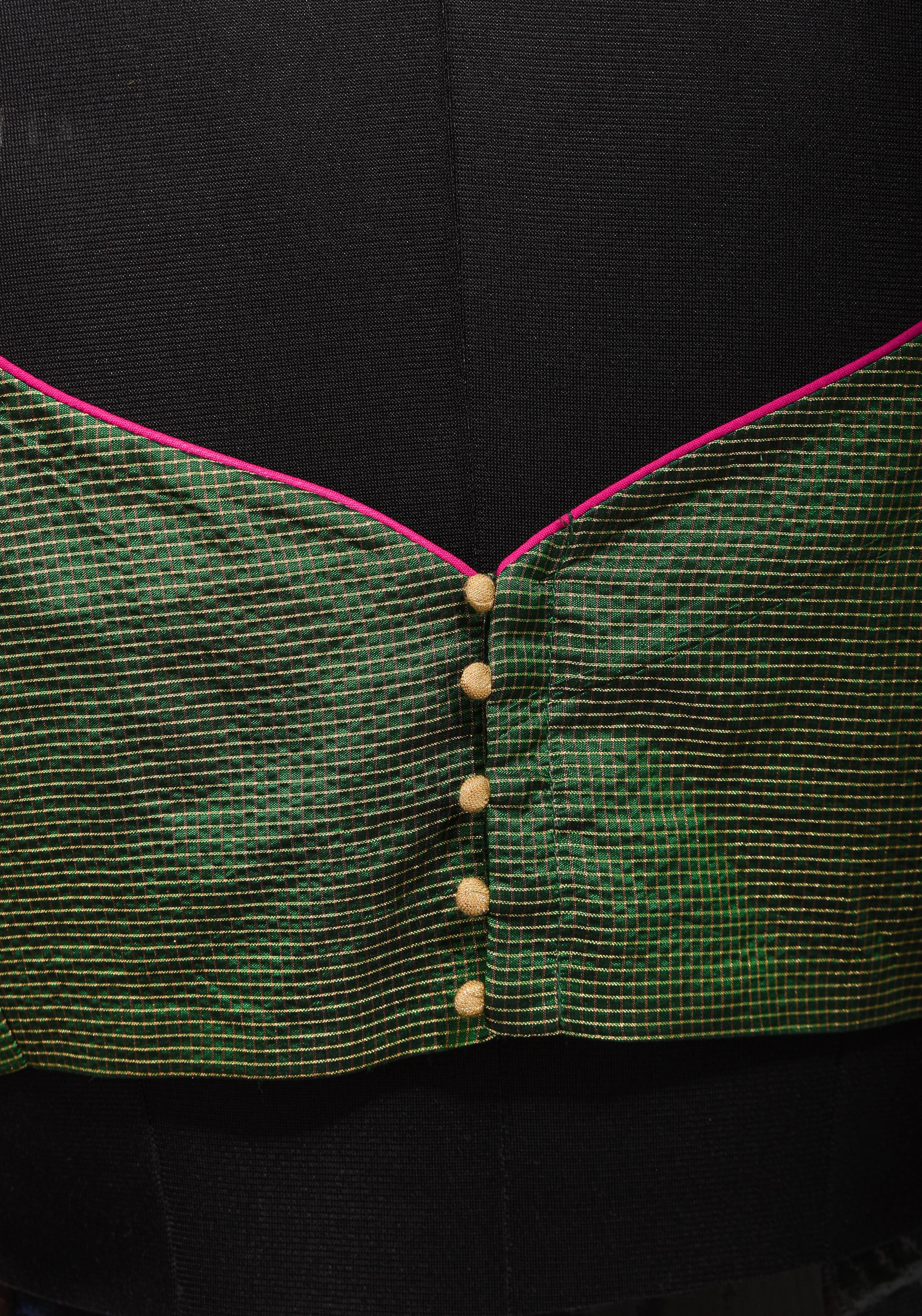 Kanjivaram Silk Blouse with Zari Checks detailing and wide Pink Border | Shobitam