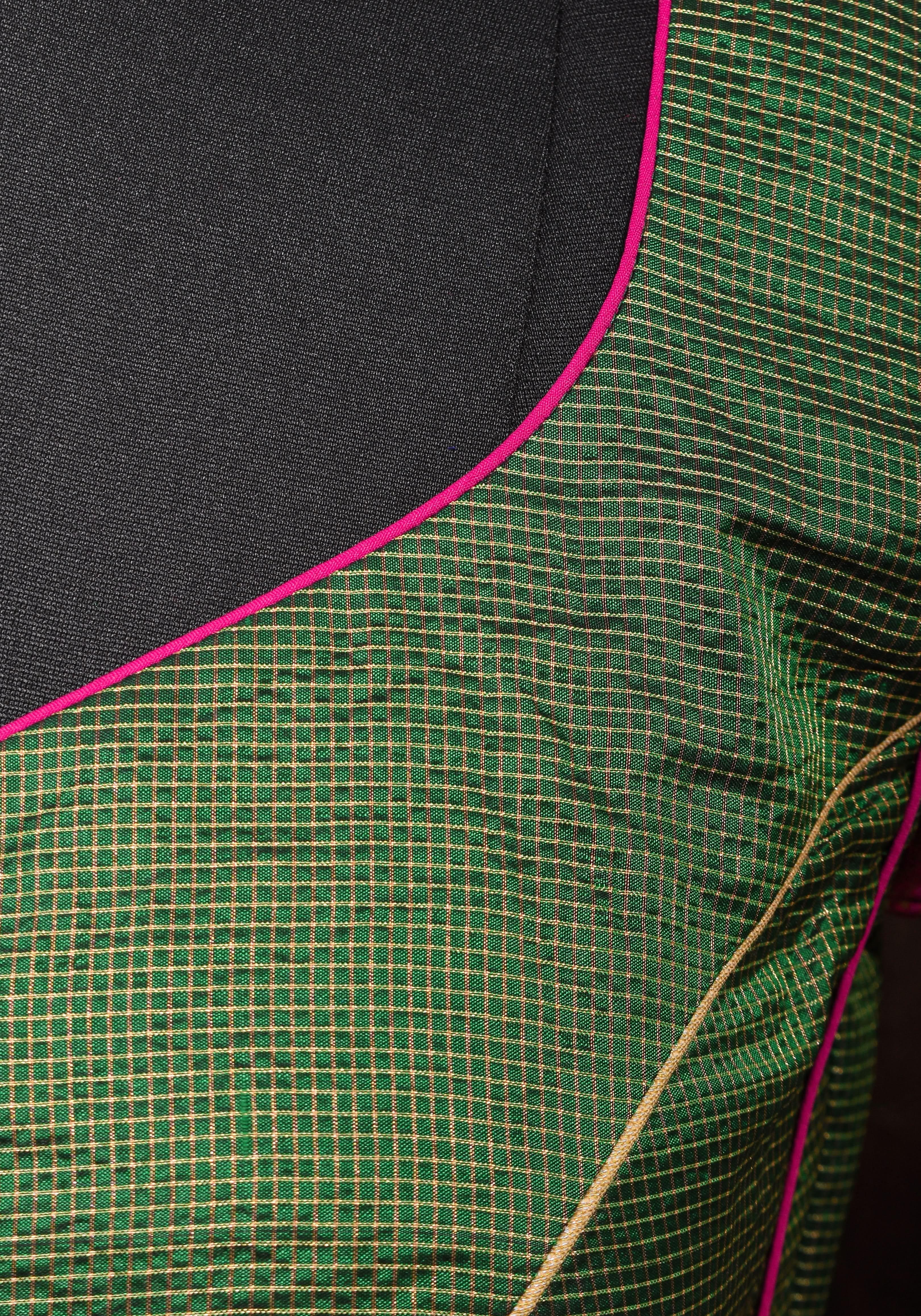 Kanjivaram Silk Blouse with Zari Checks detailing and wide Pink Border | Shobitam