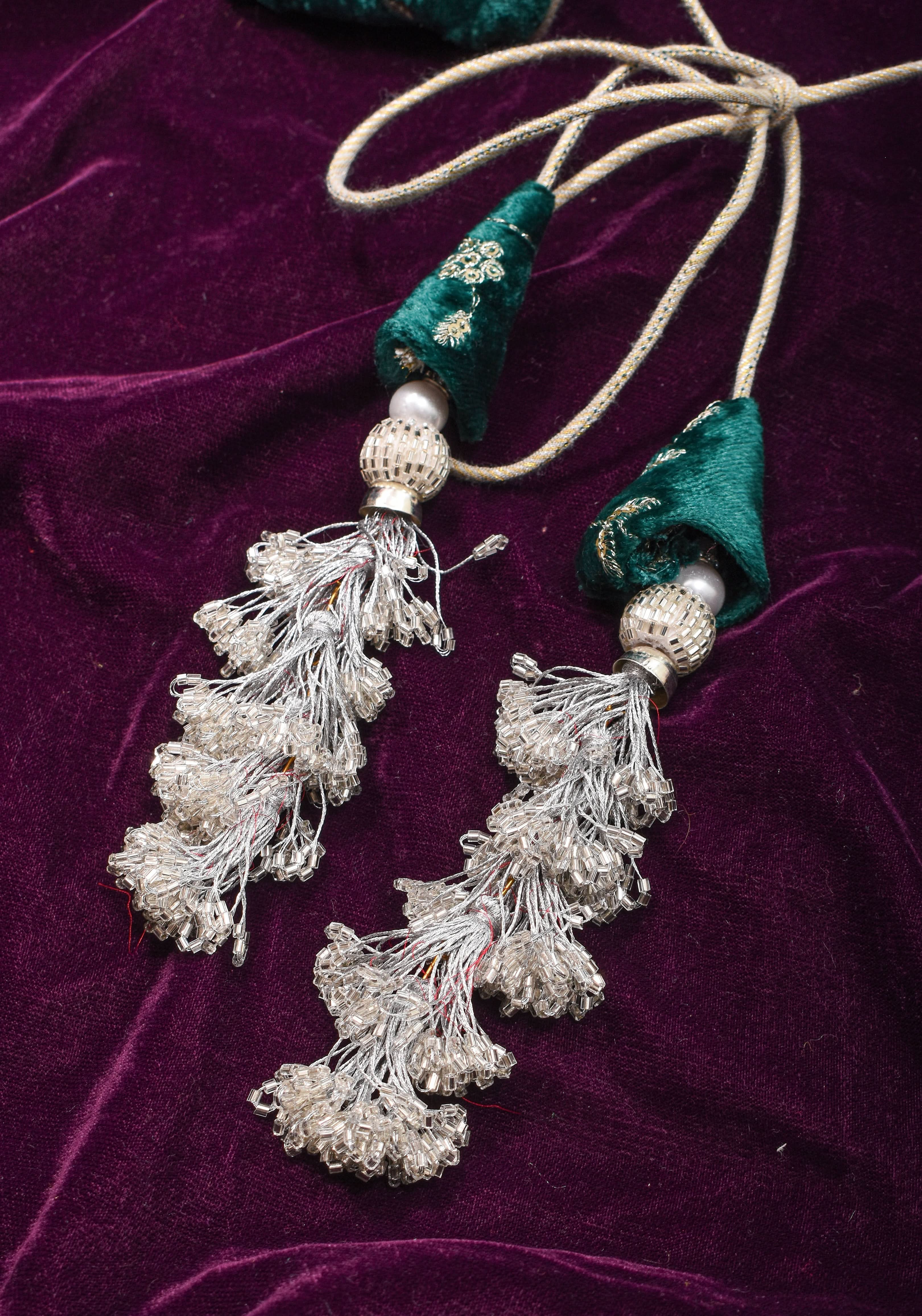 Rama green velvet with Antique Gold sequins Arch Neck blouse, Made to Order | SHOBITAM