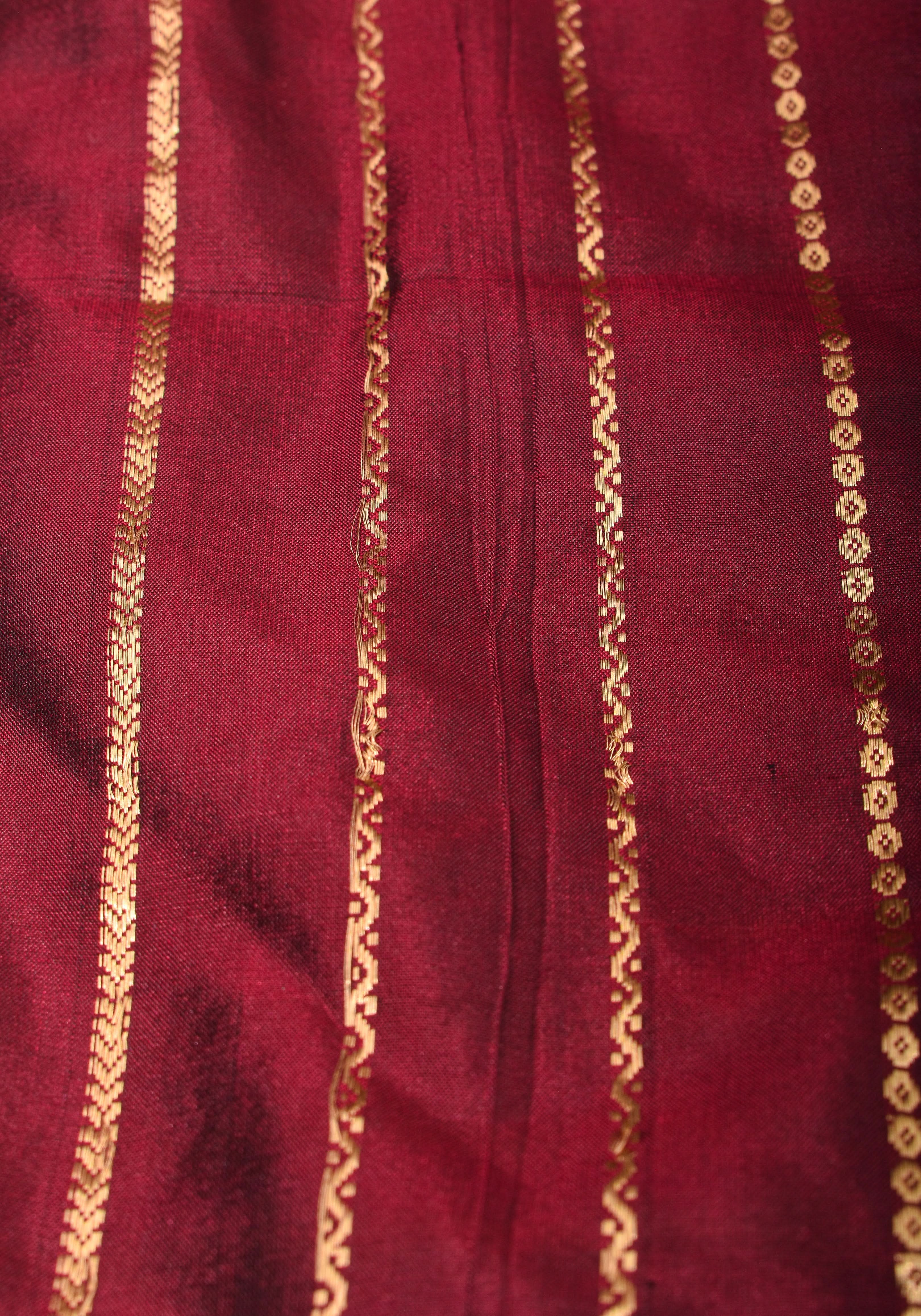 Made To Order: Pure Silk Velvet Scallop neck blouse with pure silk sleevs puff detailing | Shobitam