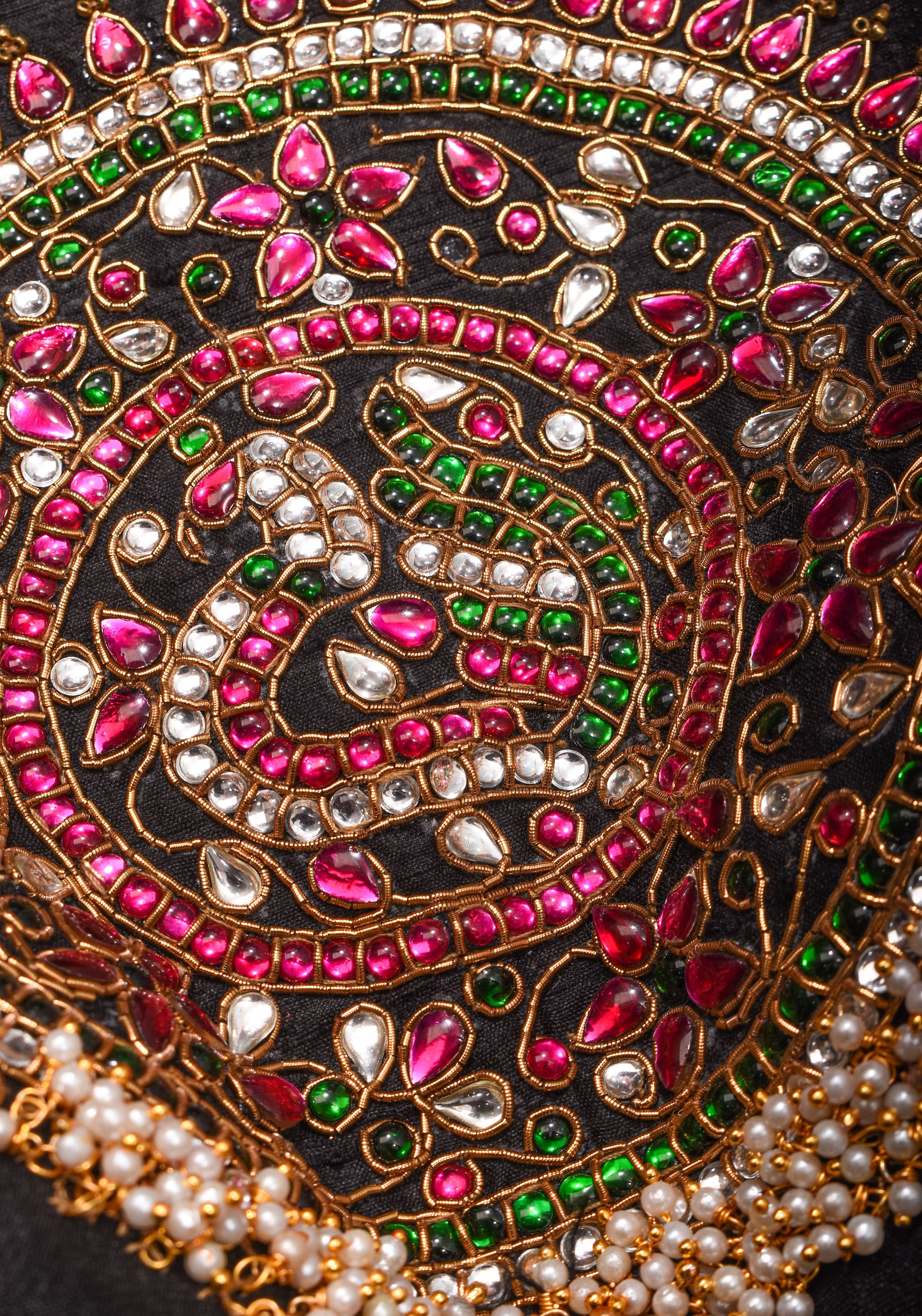 Statement Black Halter Neck Pure Raw Silk Blouse with Kemp Handwork Mandala, Made to Order | Shobitam