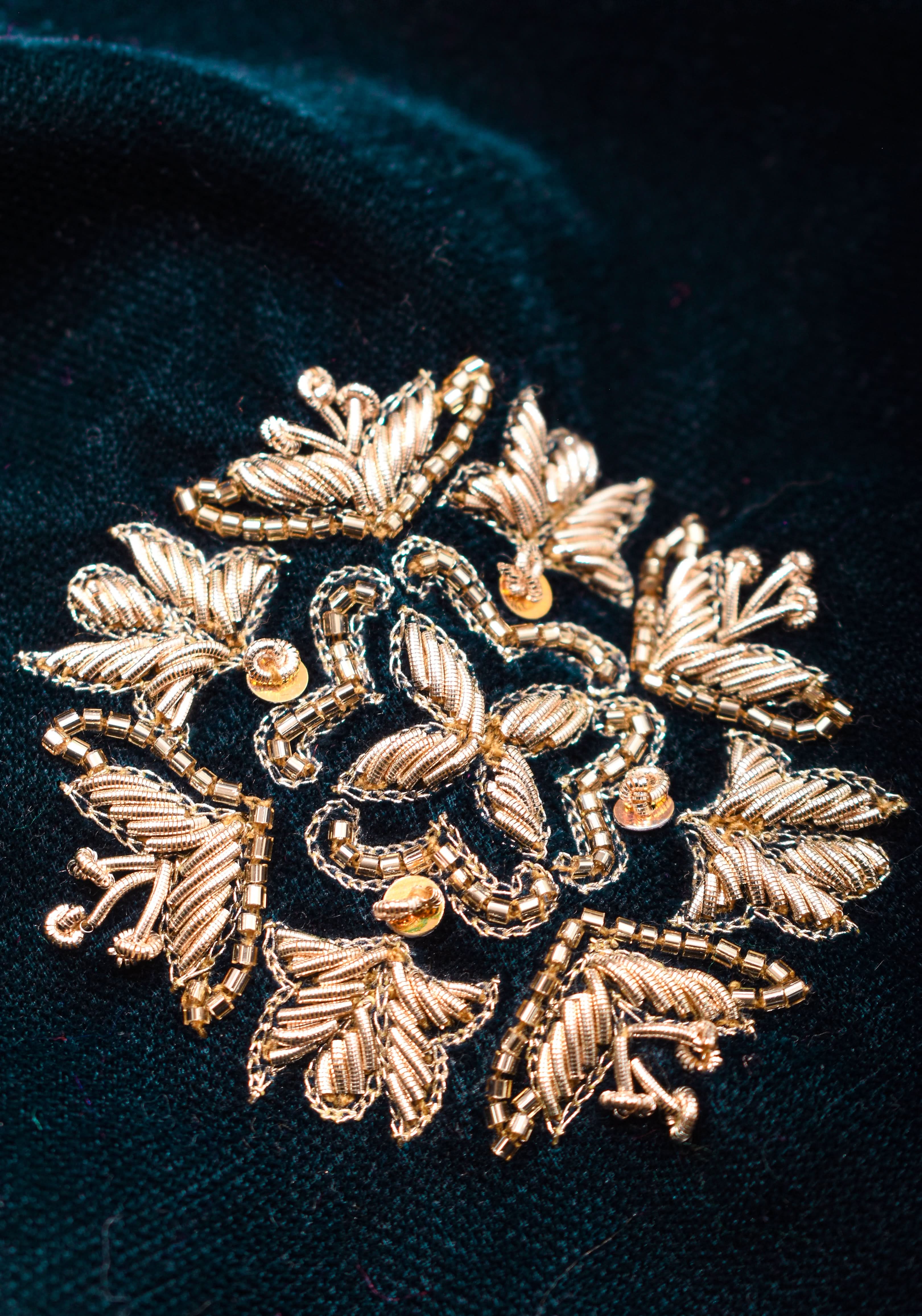Made to Order: Dark Green Velvet Blouse with Embroidered and Glass Bead detailing | Shobitam