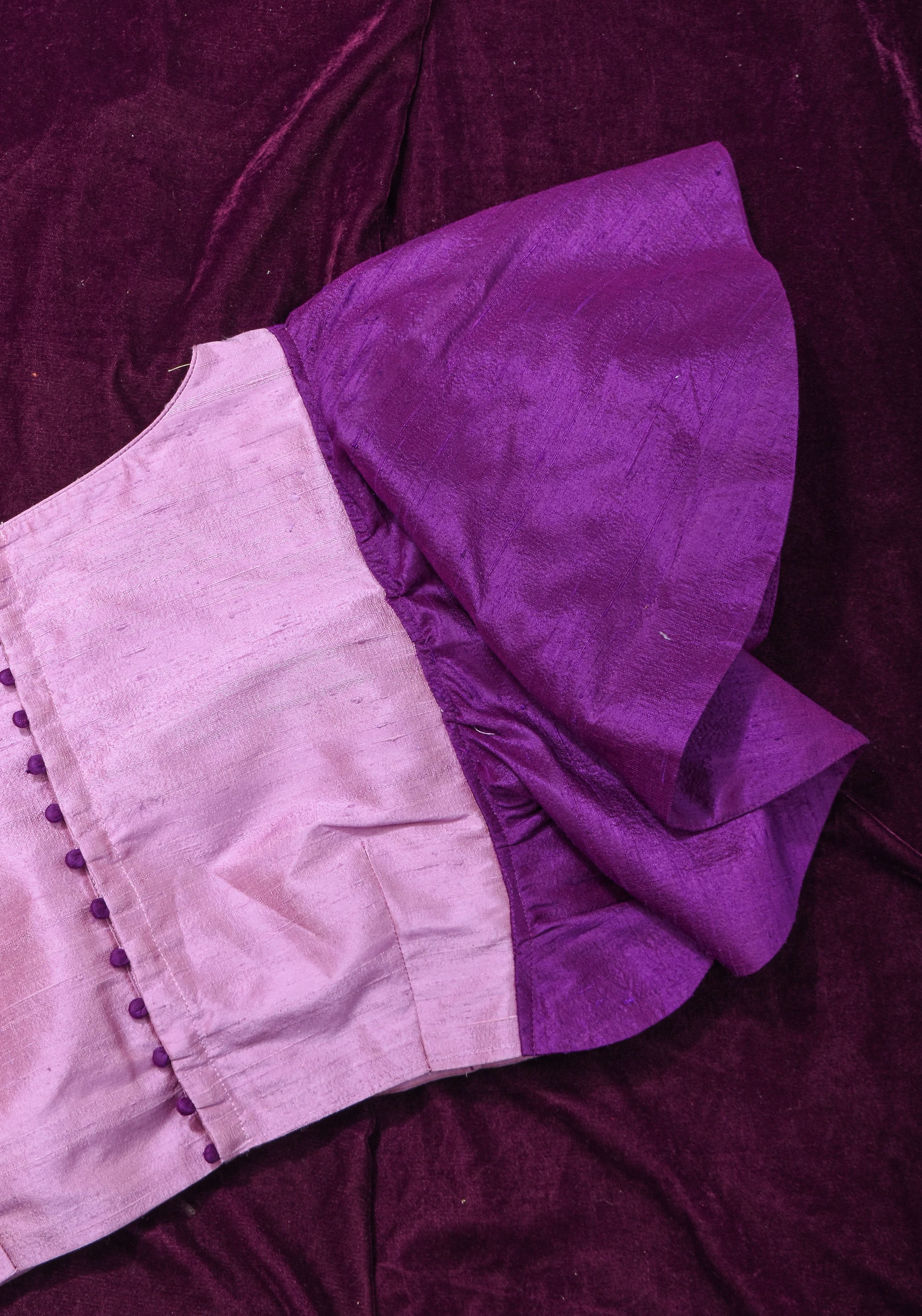 Two Color Pure Raw Sik One Side Ruffle Sleeve Blouse, Made to Order | Shobitam