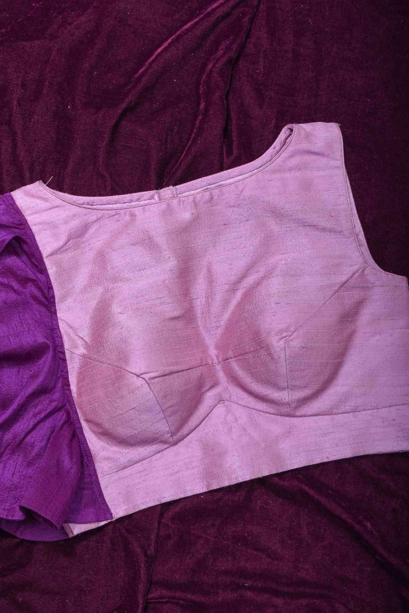 Two Color Pure Raw Sik One Side Ruffle Sleeve Blouse, Made to Order