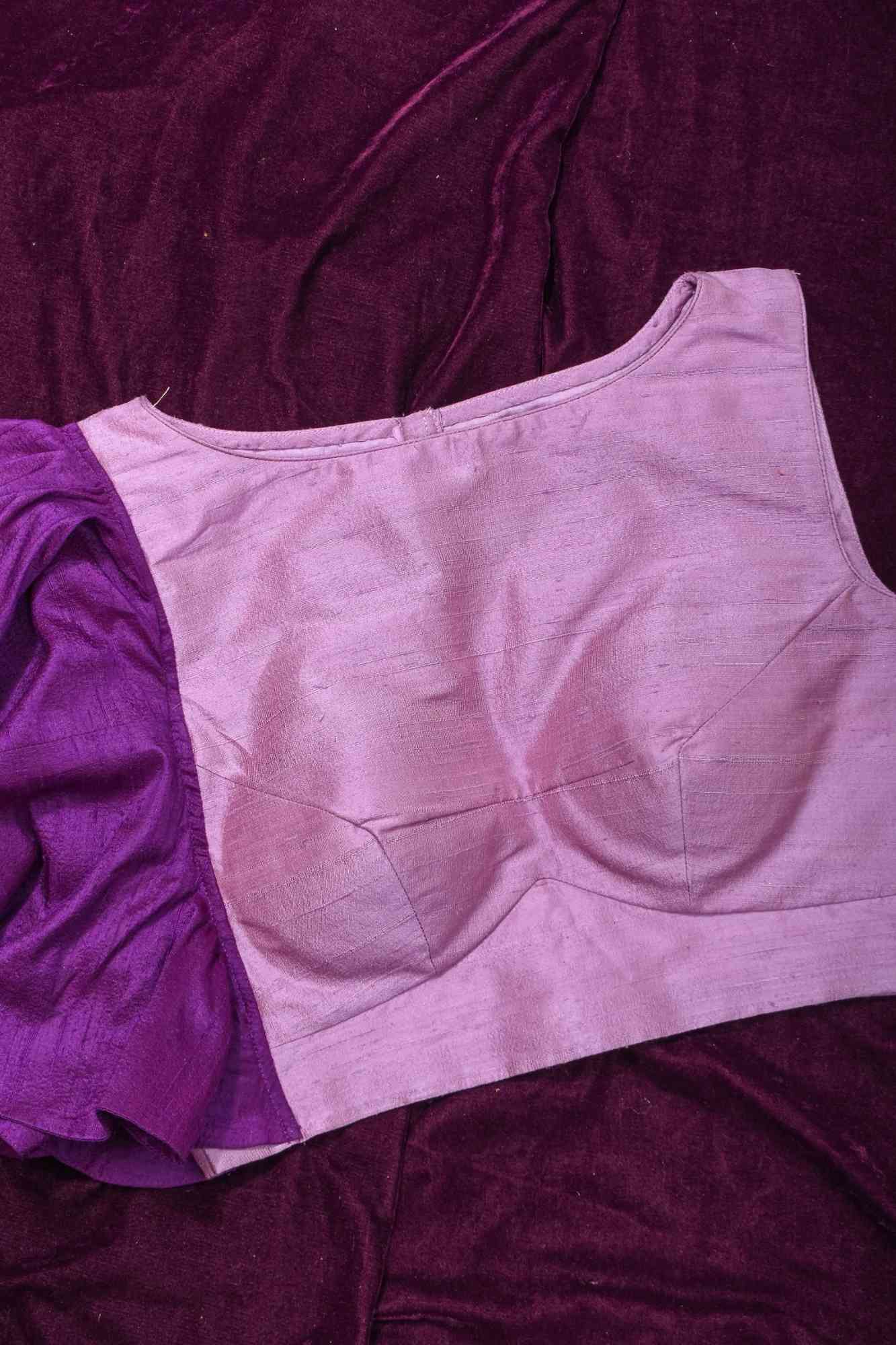 Two Color Pure Raw Sik One Side Ruffle Sleeve Blouse, Made to Order