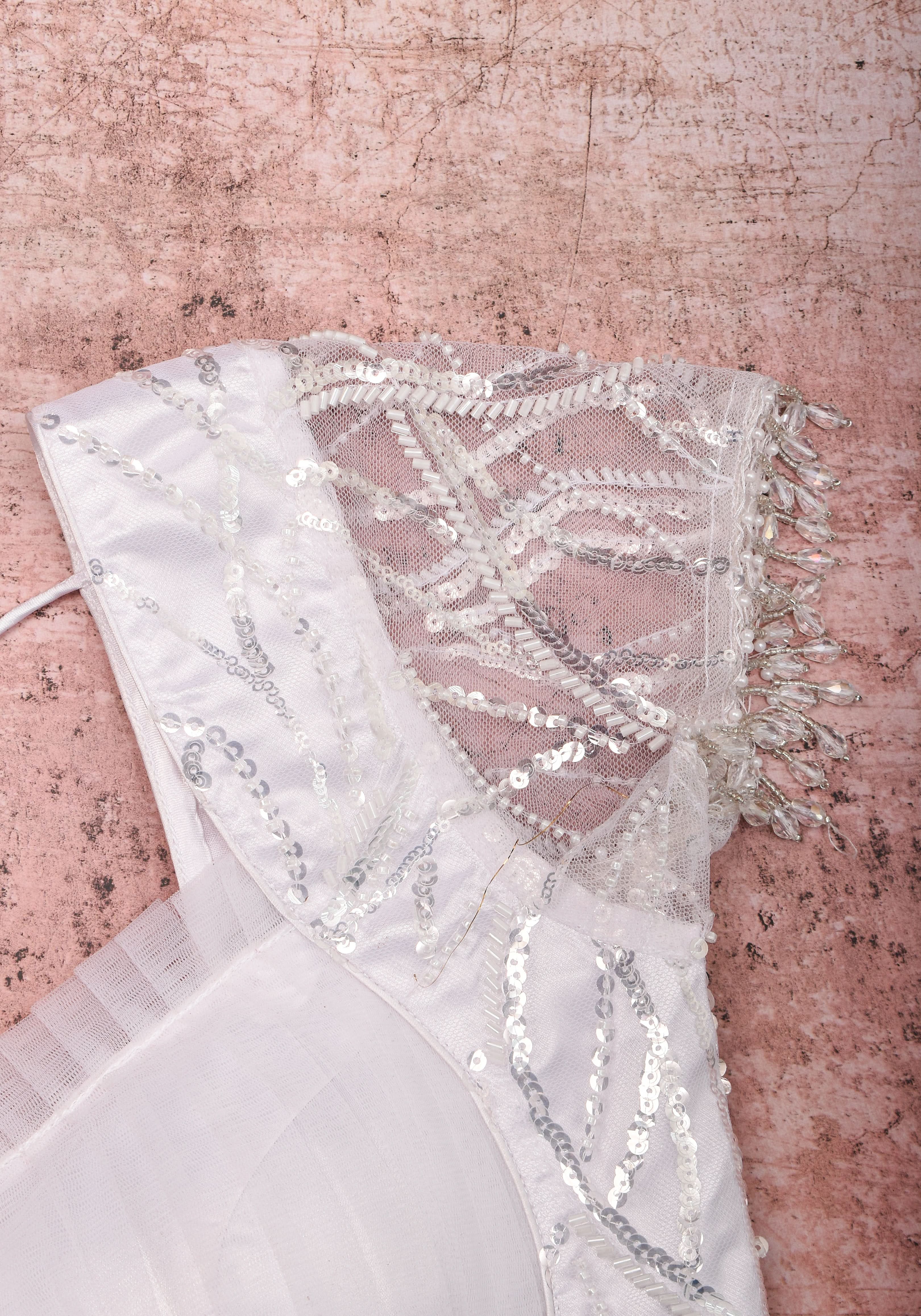 White sequin blouse with pleated net detailing, Mix and match blouse for saree, Made to Order | Shobitam
