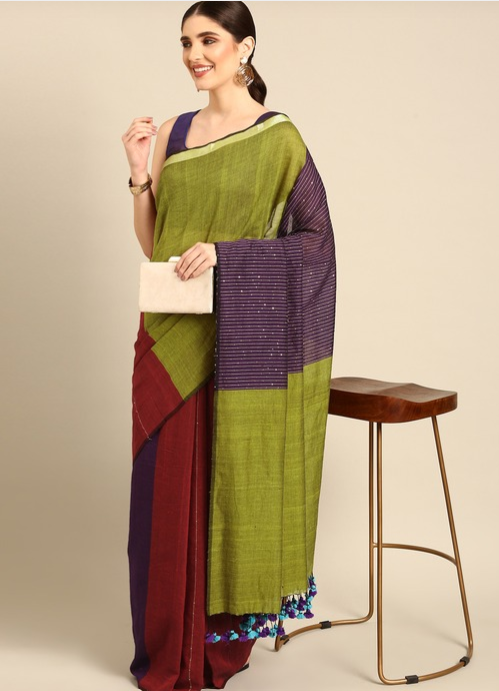Pure Cotton Handloom Sequins Saree