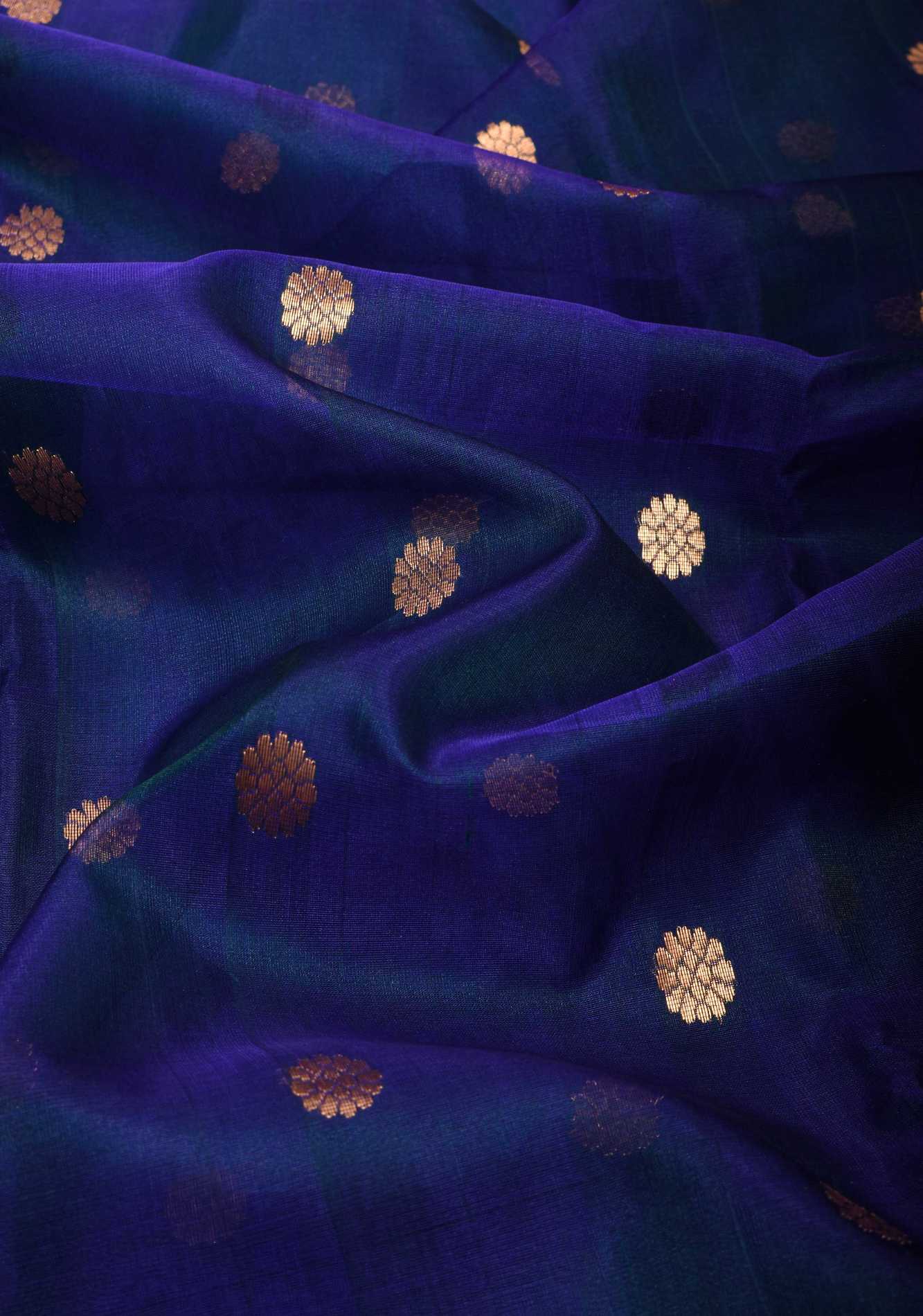 Bhagyashree Exquisite Chanderi Silk Saree in Peacock Blue Dualtone with Zari Buttas and Zari Borders