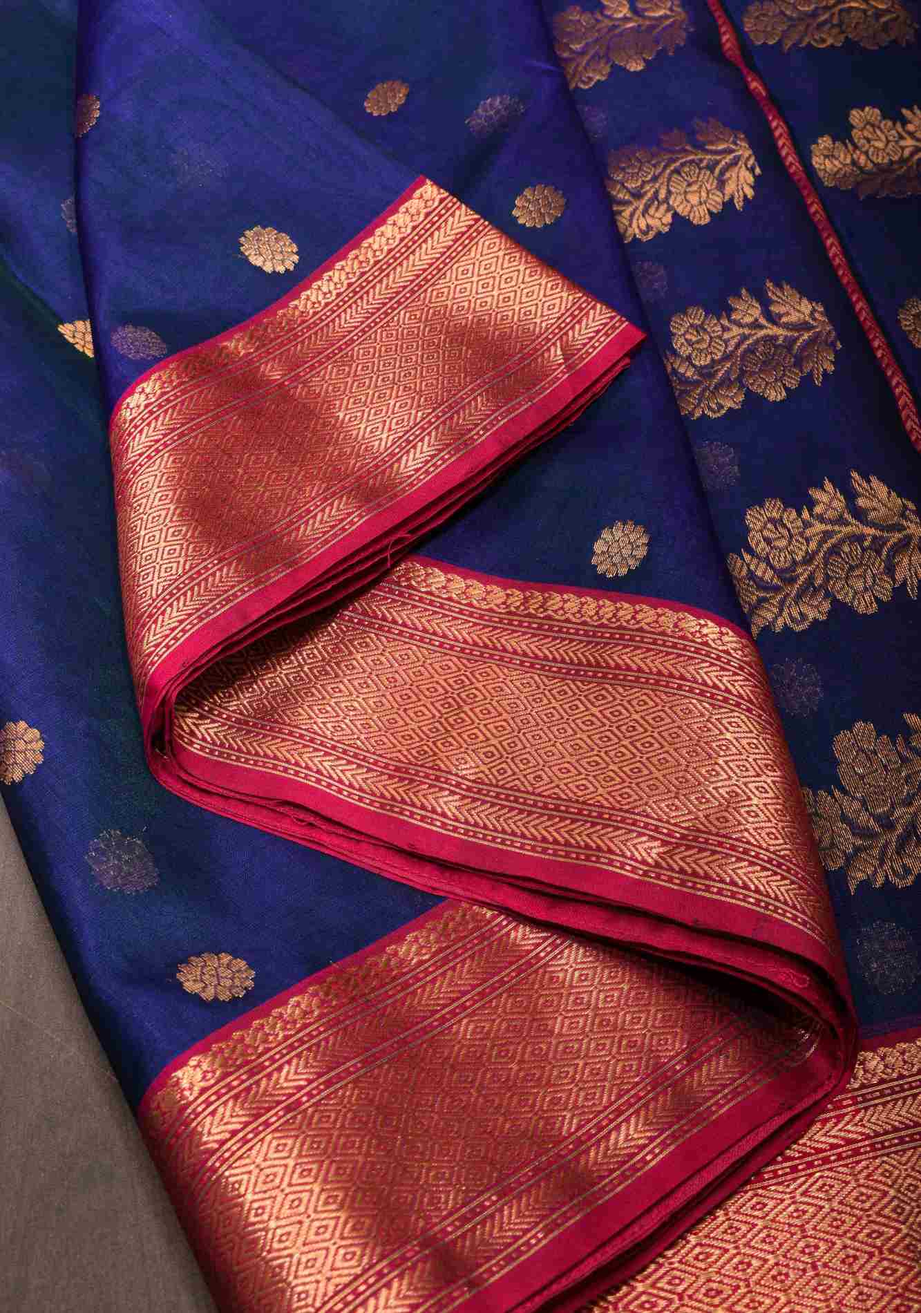 Bhagyashree Exquisite Chanderi Silk Saree in Peacock Blue Dualtone with Zari Buttas and Zari Borders