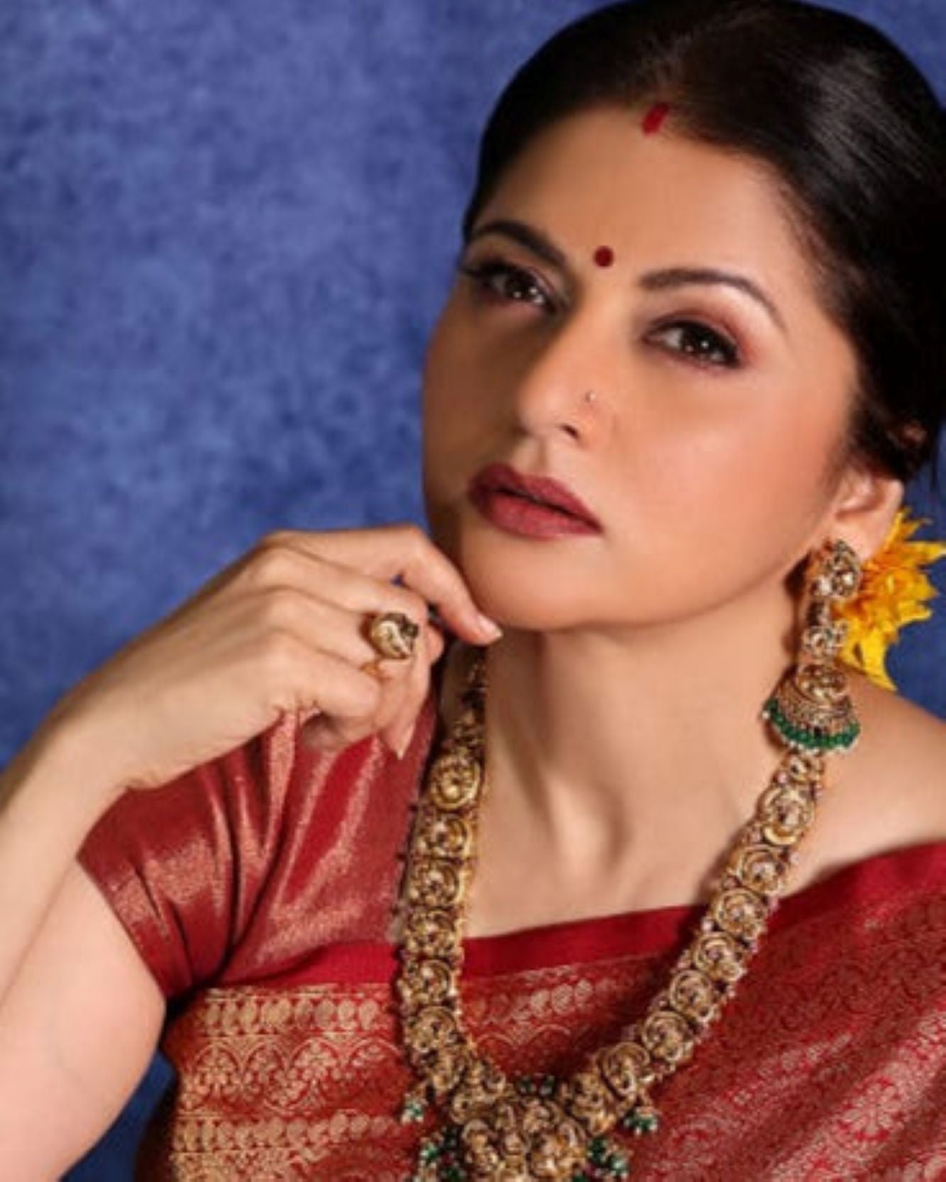 Bhagyashree 92.5 Silver, Gold-Plated Temple Style Gold Adjustable Ring with stone  Accents